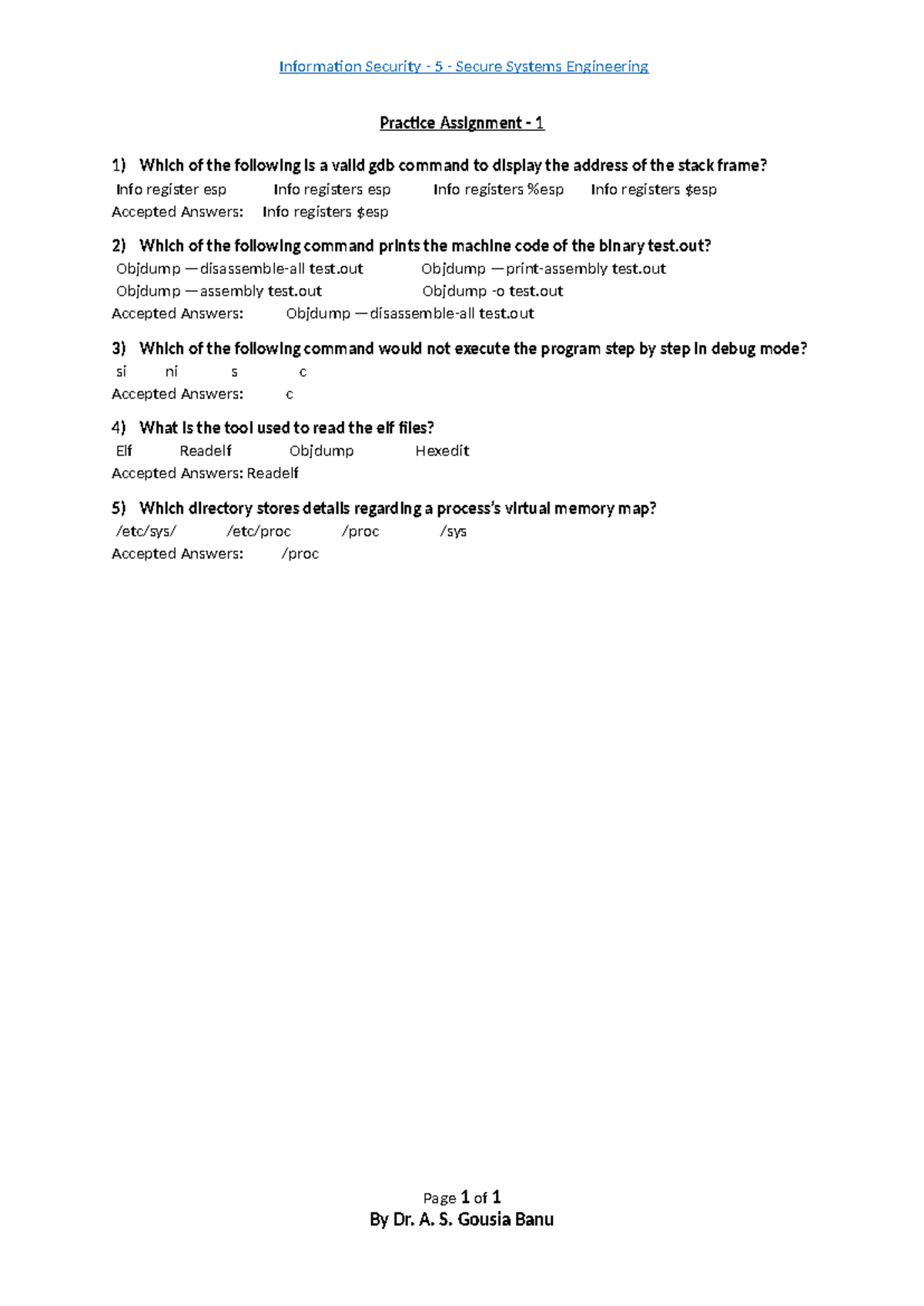 Information Security 5: Secure Systems Engineering Pract Assig 1 - Studocu