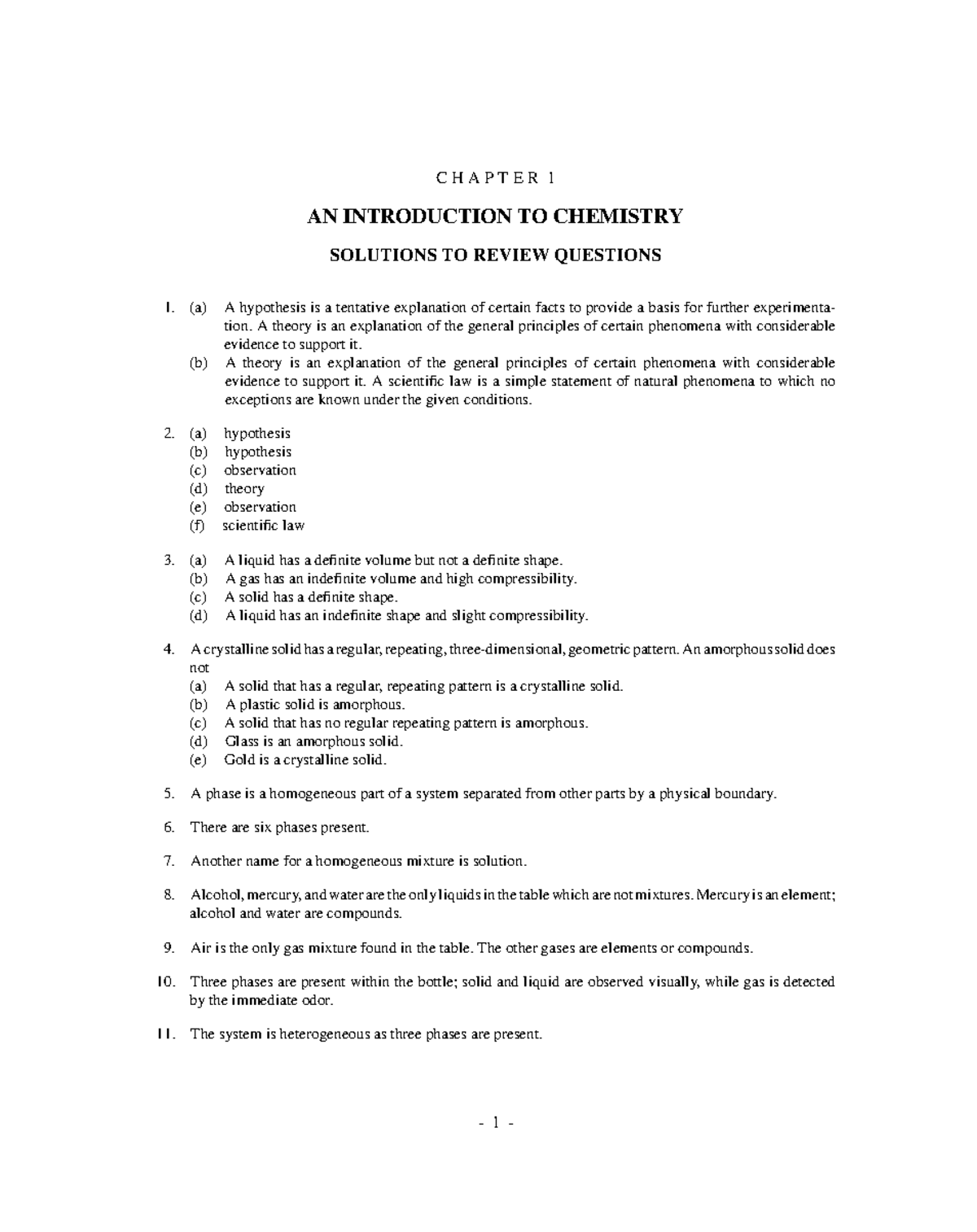 Ch01 chemistry class - CHAPTER 1 AN INTRODUCTION TO CHEMISTRY SOLUTIONS ...
