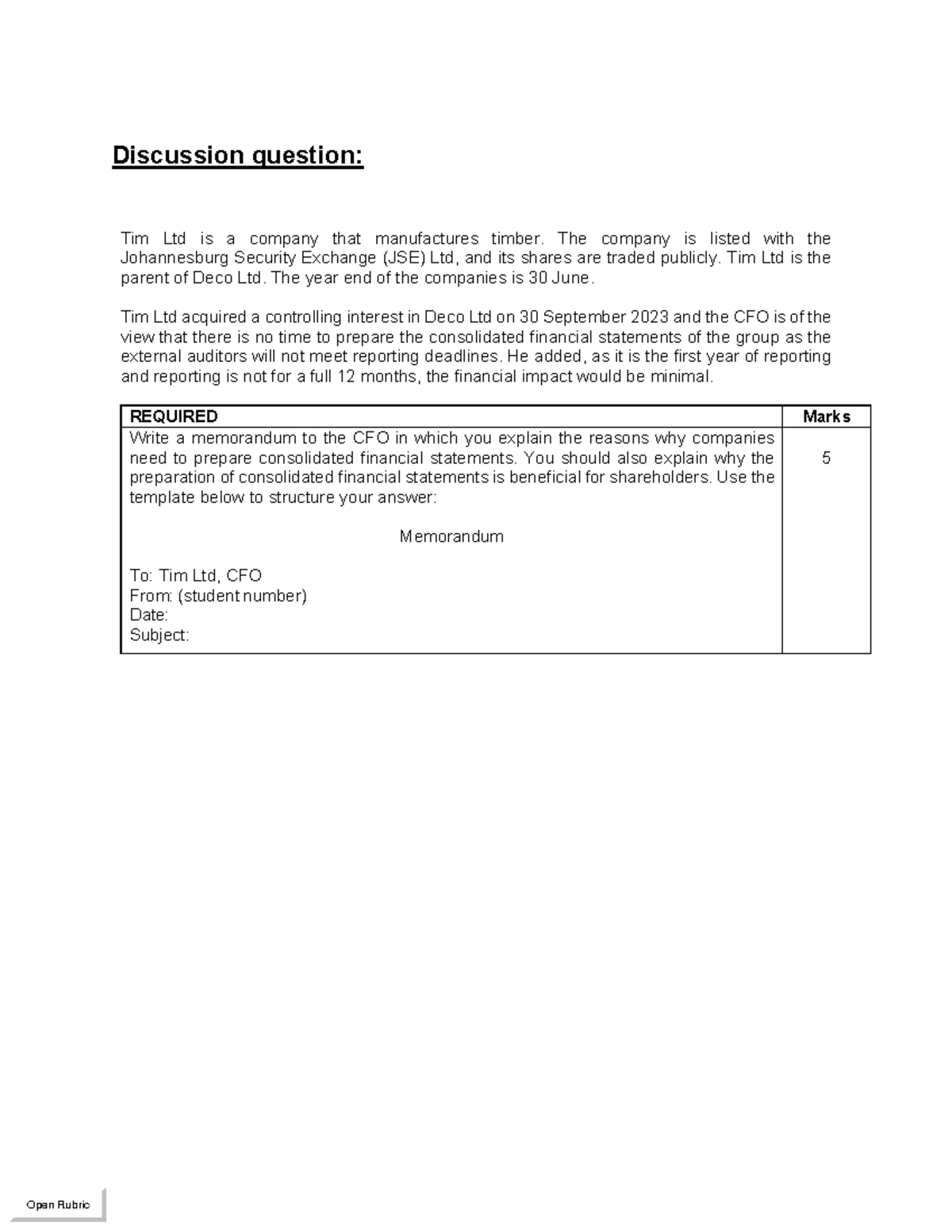 Discussion question 2024 Sem 1 - Discussion question: Tim Ltd is a ...