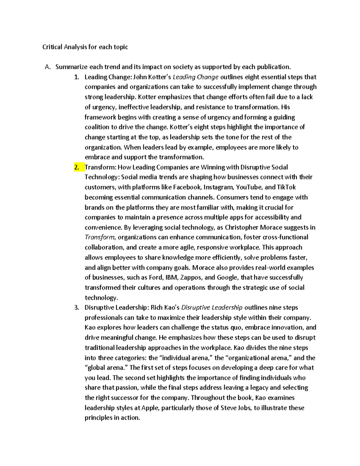 C962 - Task 1 - Critical Analysis of Leadership and Social Trends