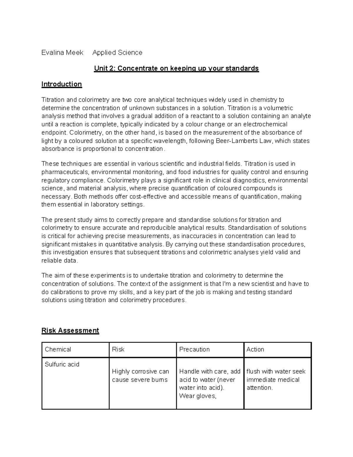 Applied Science Unit 2: Titration & Colorimetry Techniques - Studocu