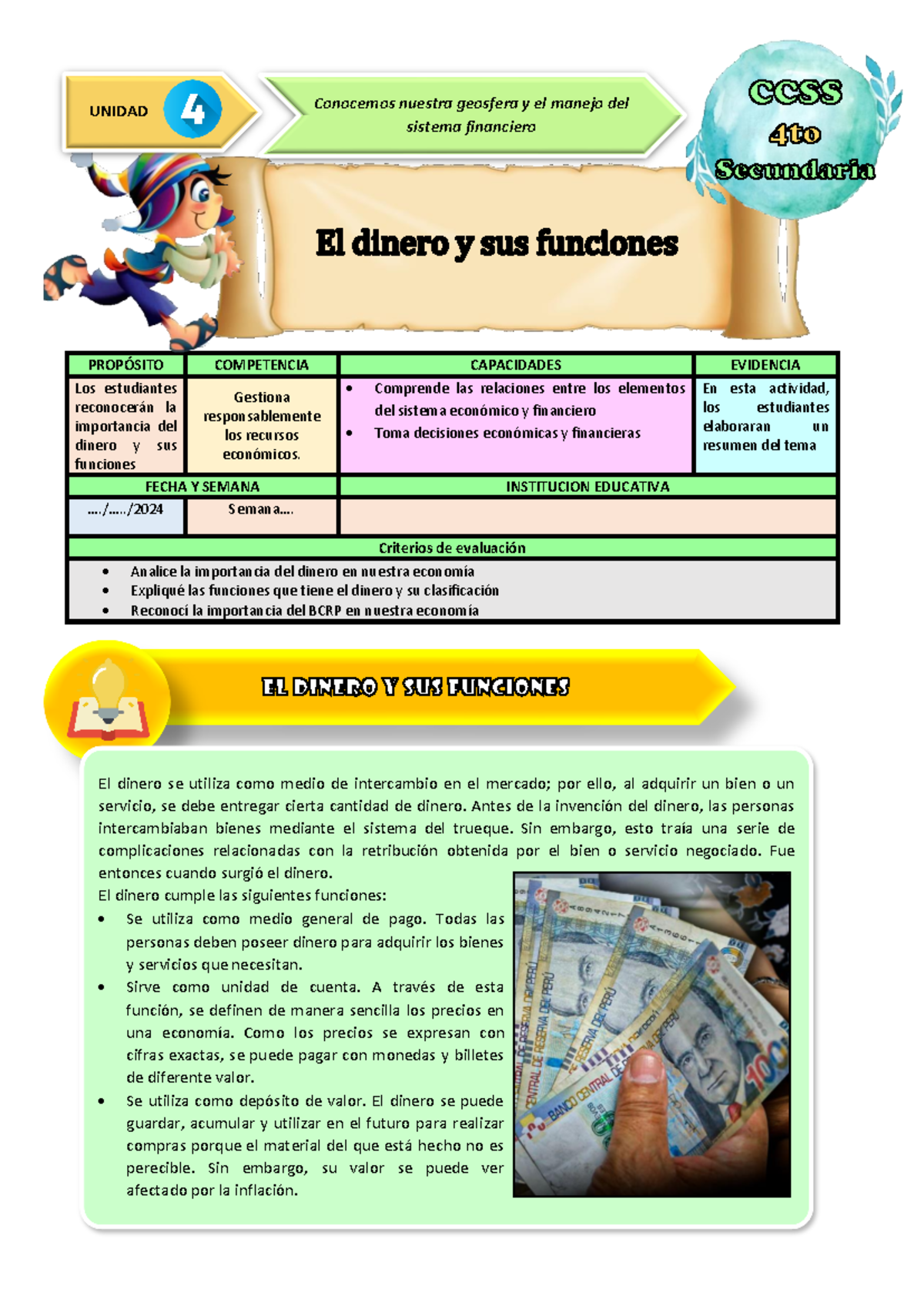 Actividad 13: Importancia y Funciones del Dinero en Economía - CIENCIA ...