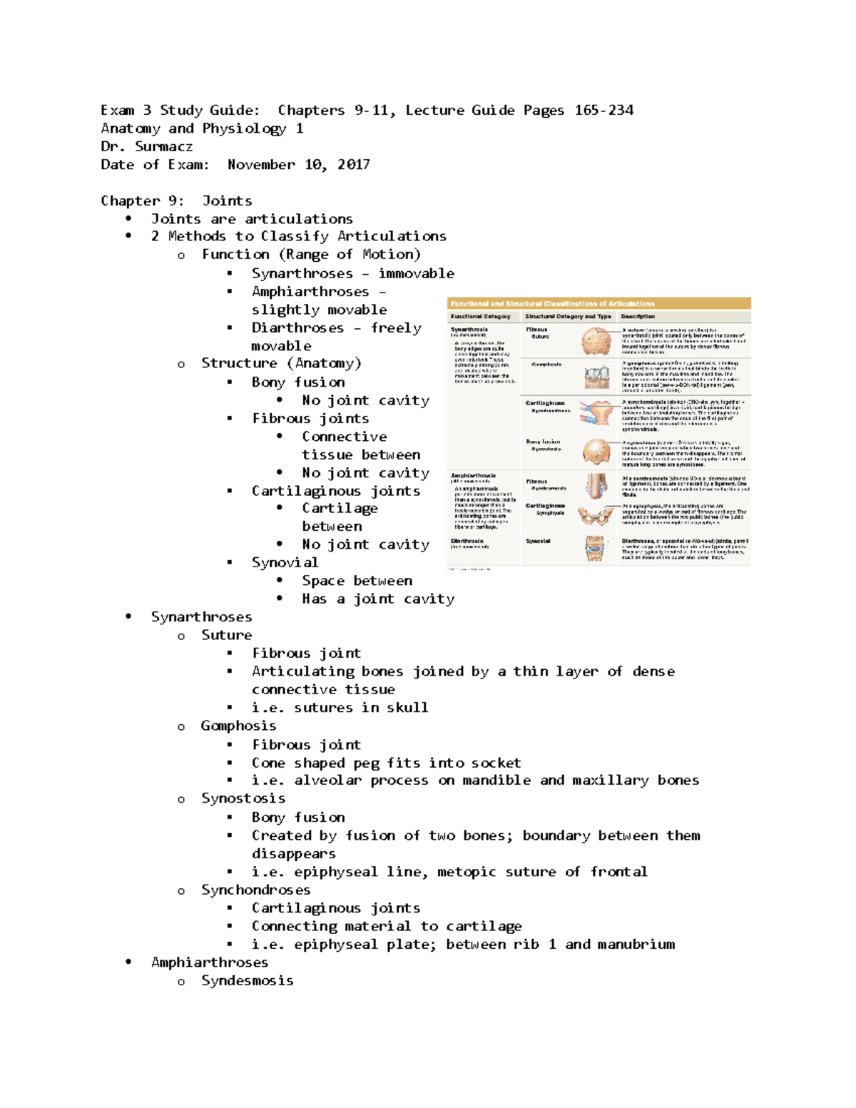 Anatomy & Physiology 1 Exam 3 Study Guide: Chapters 9-11 Notes - Studocu