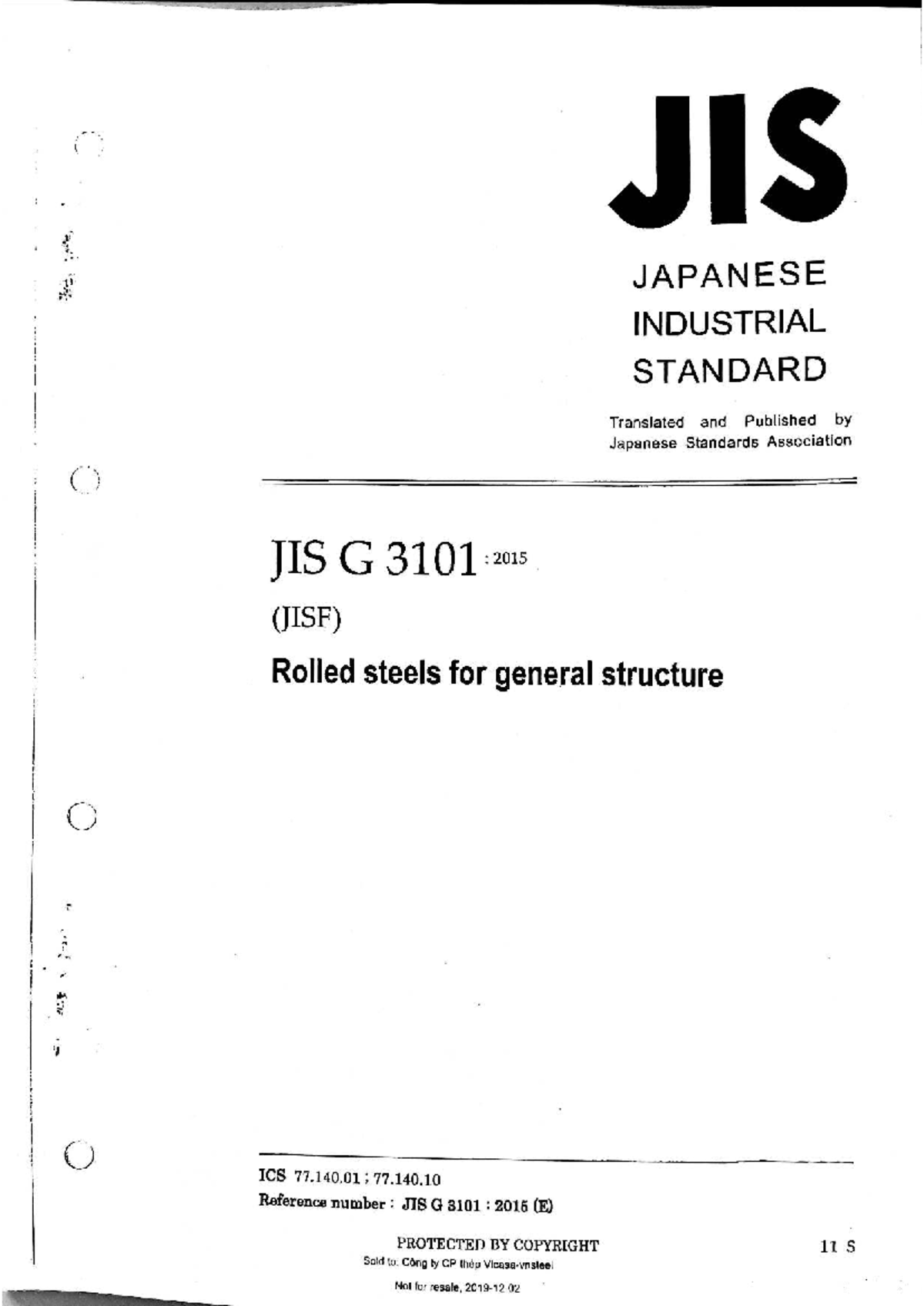JIS G 3101:2015 - Japanese Industrial Standard for Rolled Steels - Studocu