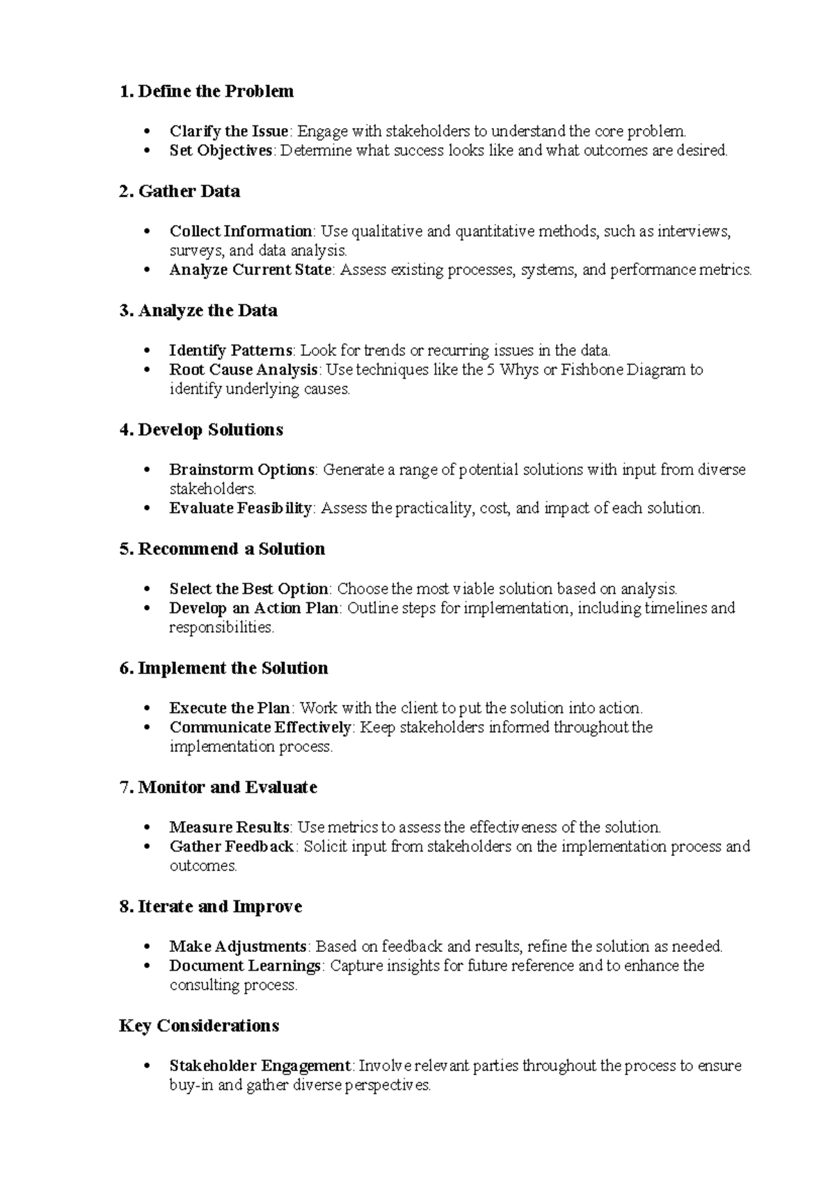 Consulting Approach to Problem Solving - 1. Define the Problem Clarify ...