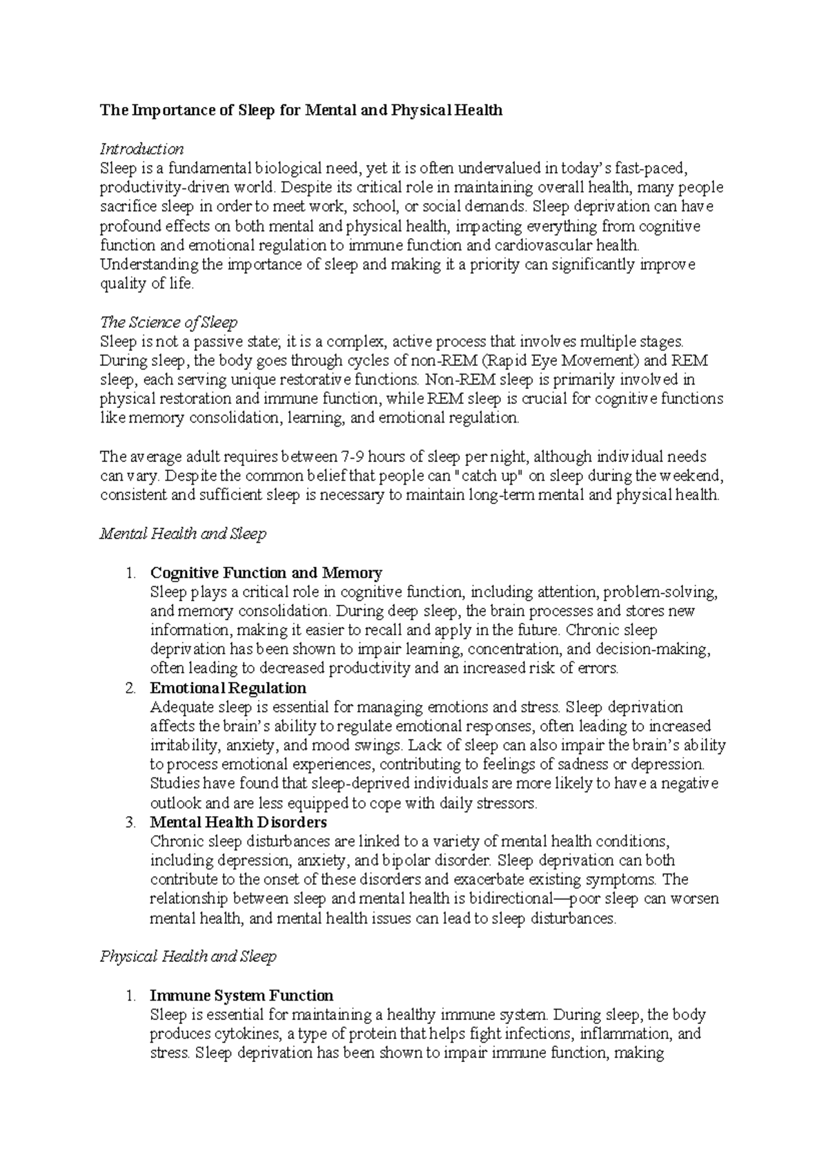 The Importance of Sleep for Mental and Physical Health - The Importance ...