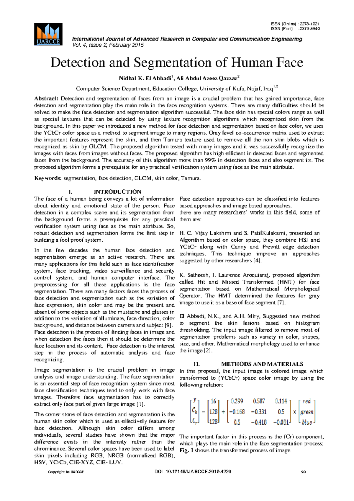Detection and Segmentation of Human Face in Images: A Novel Approach ...