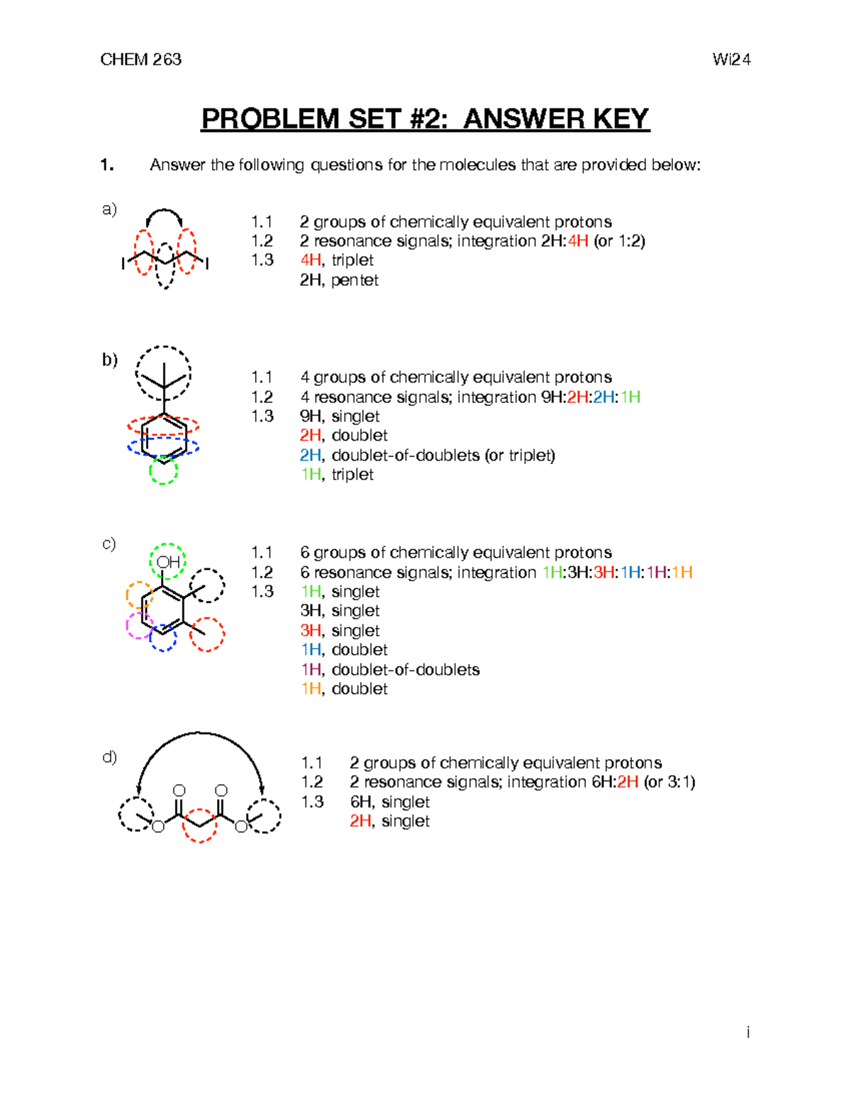 CHEM 263 Wi24 Problem Set 2 NMR Solutions and Answer Key - Studocu
