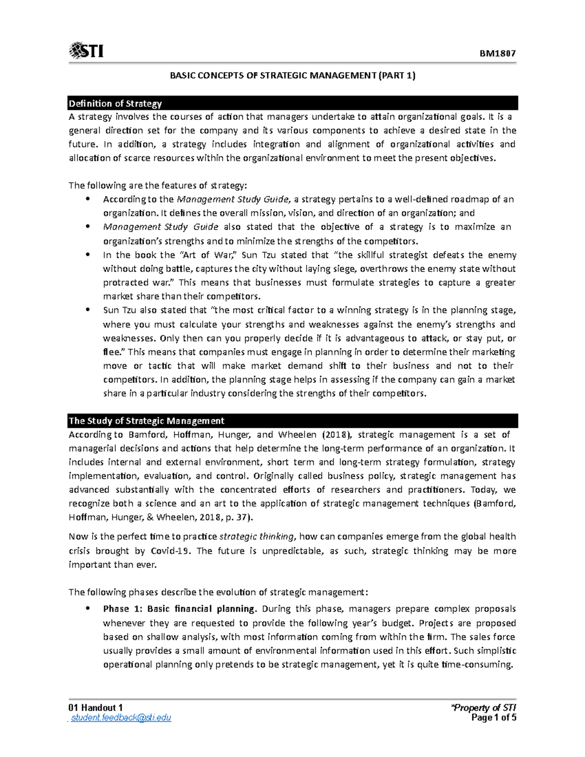 Basic Concepts of Strategic Management (BM) - Study Notes - Studocu