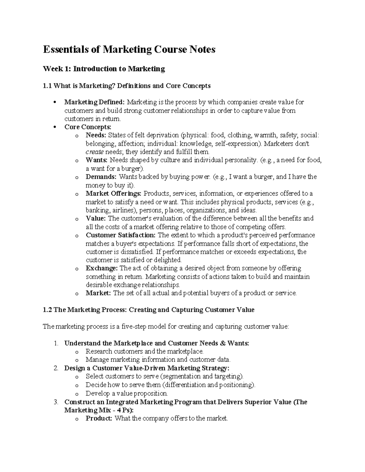Essentials of Marketing Course Notes: Week 1 - Intro to Marketing ...