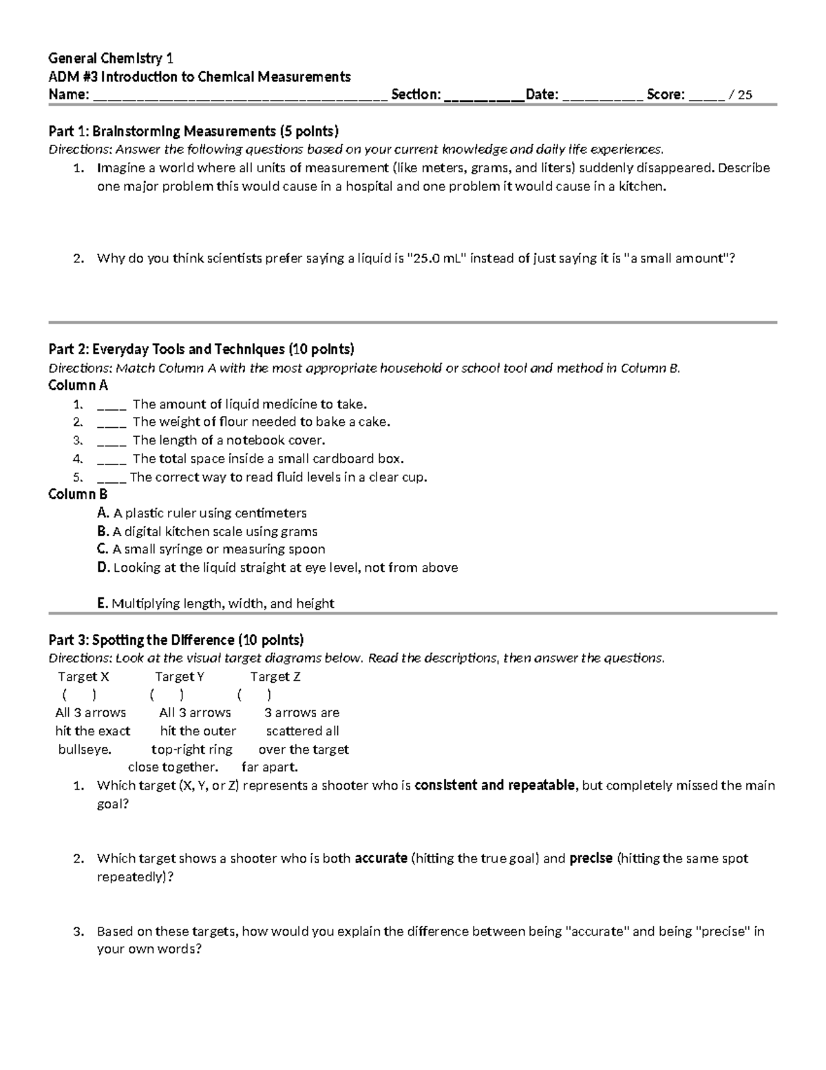General Chemistry 1 ADM #3 Measurements in Mixtures and Tools - Studocu