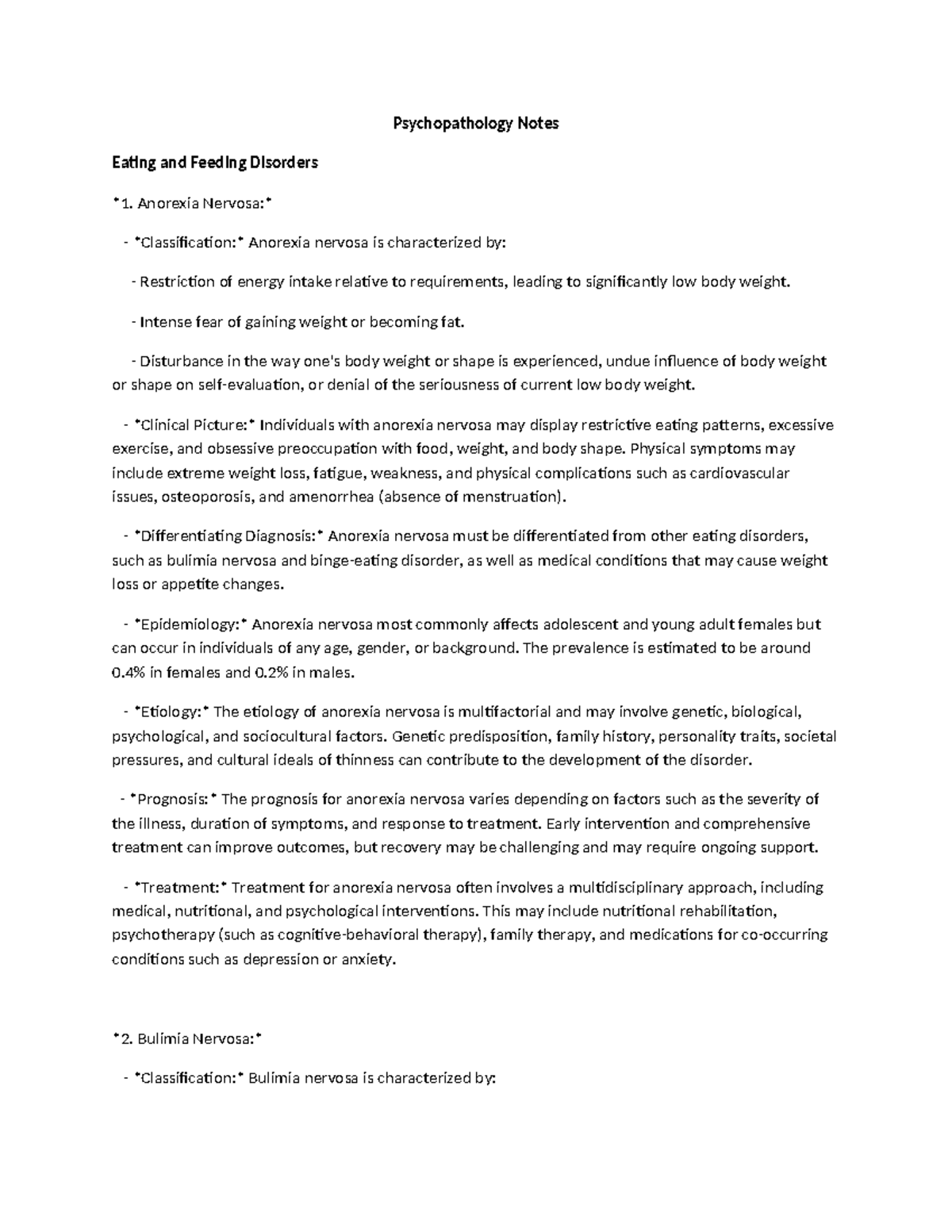 Eating Disorders - Lecture Notes for Psychopathology (PSY 302) - Studocu