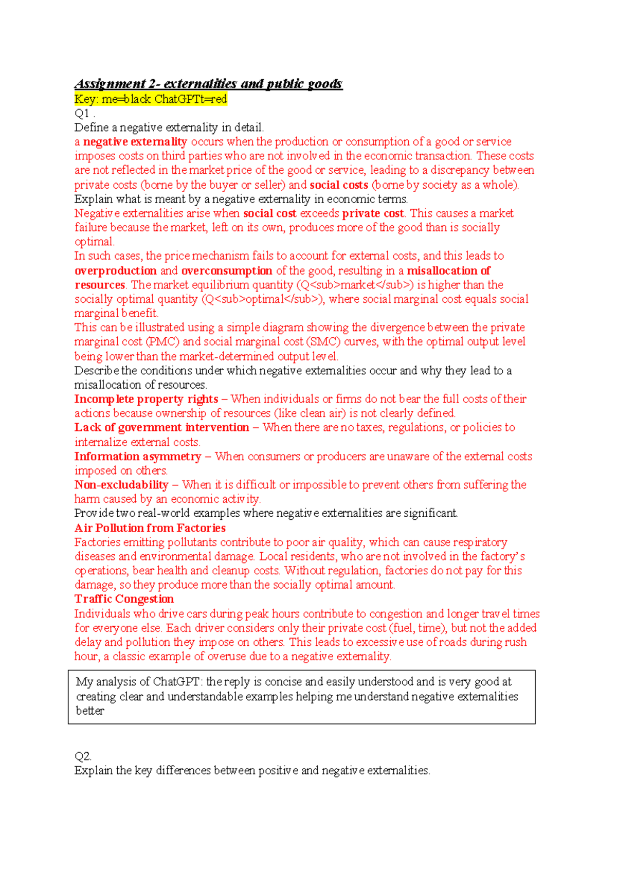 Assignment 2 - Econ: Understanding Externalities and Public Goods - Studocu