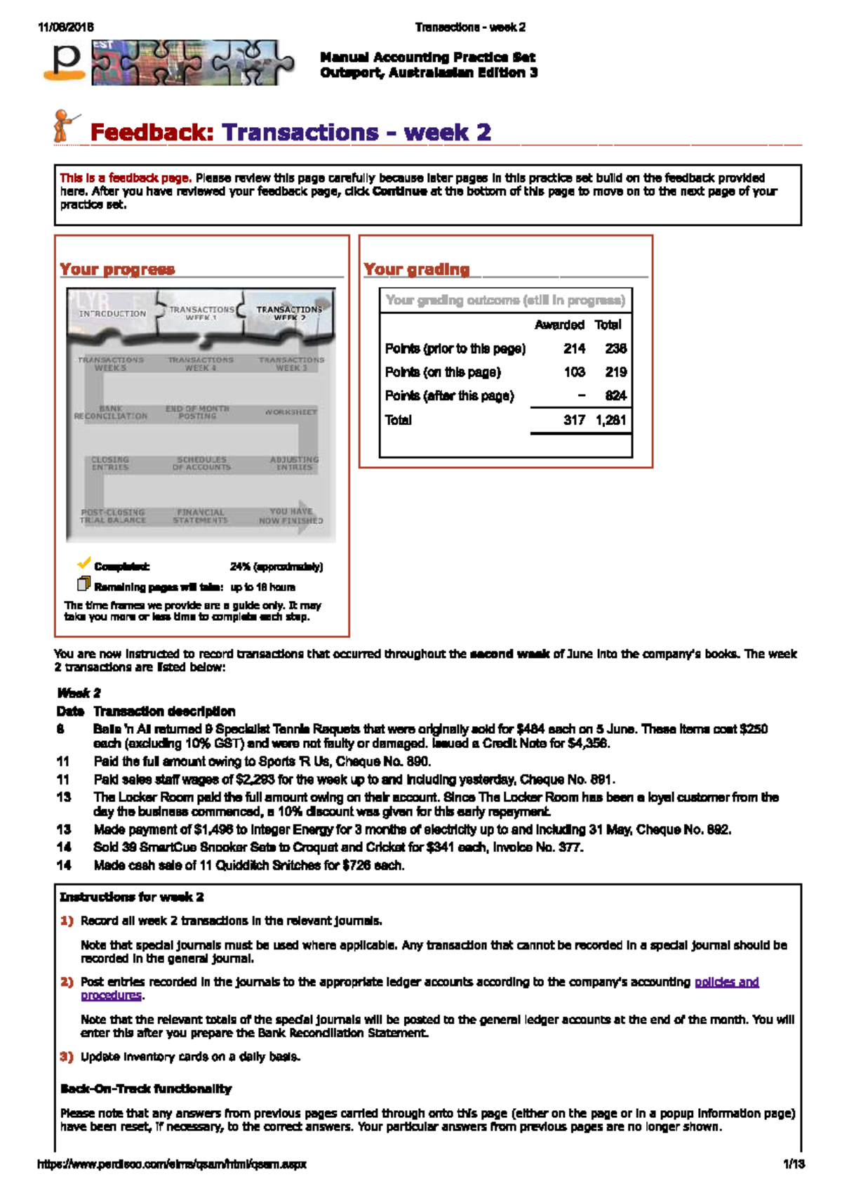 Week two perdisco - 11/08/2018 Transactions - week 2 Manual Accounting ...
