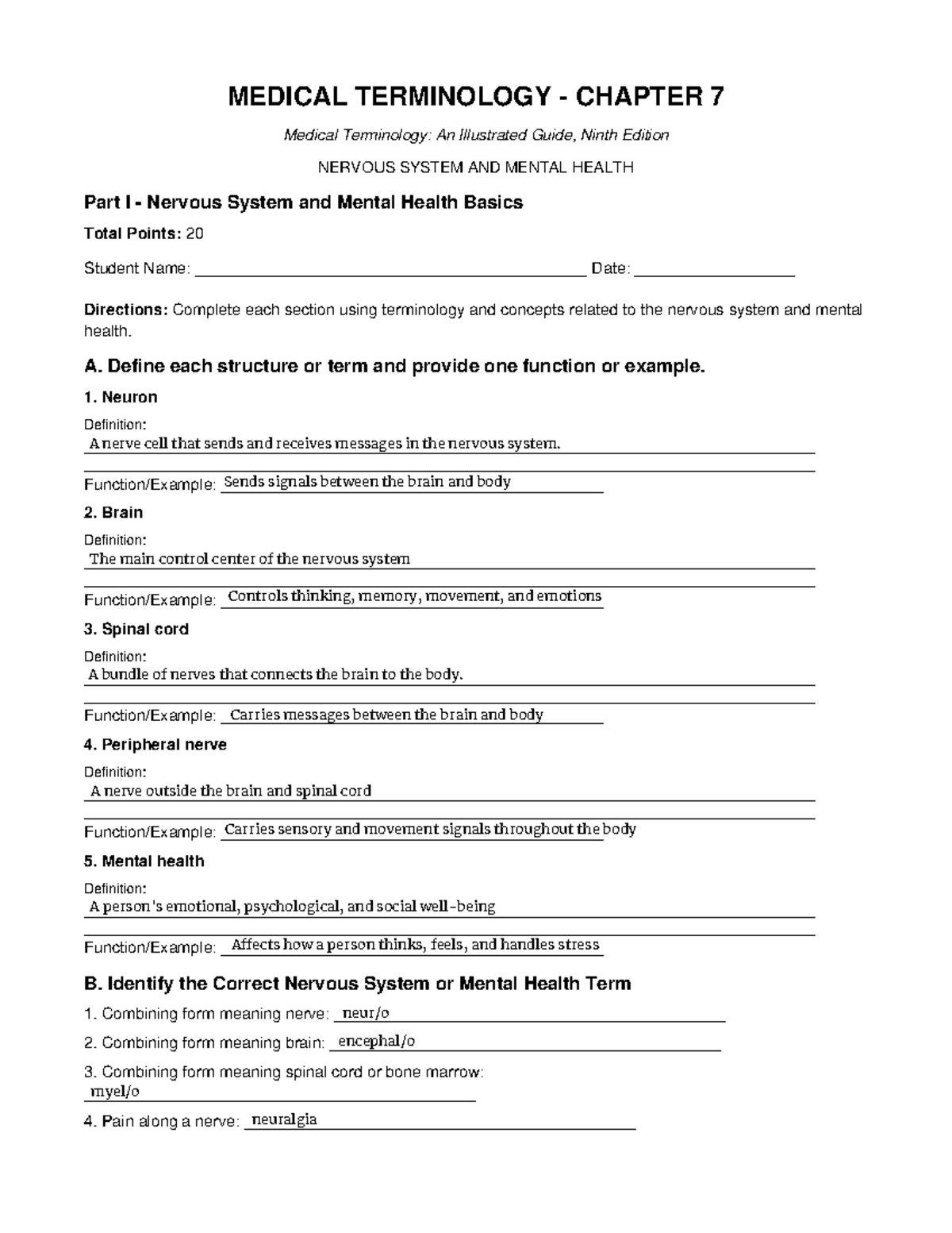 MEDICAL TERMINOLOGY CHAPTER 7: Nervous System & Mental Health Basics ...