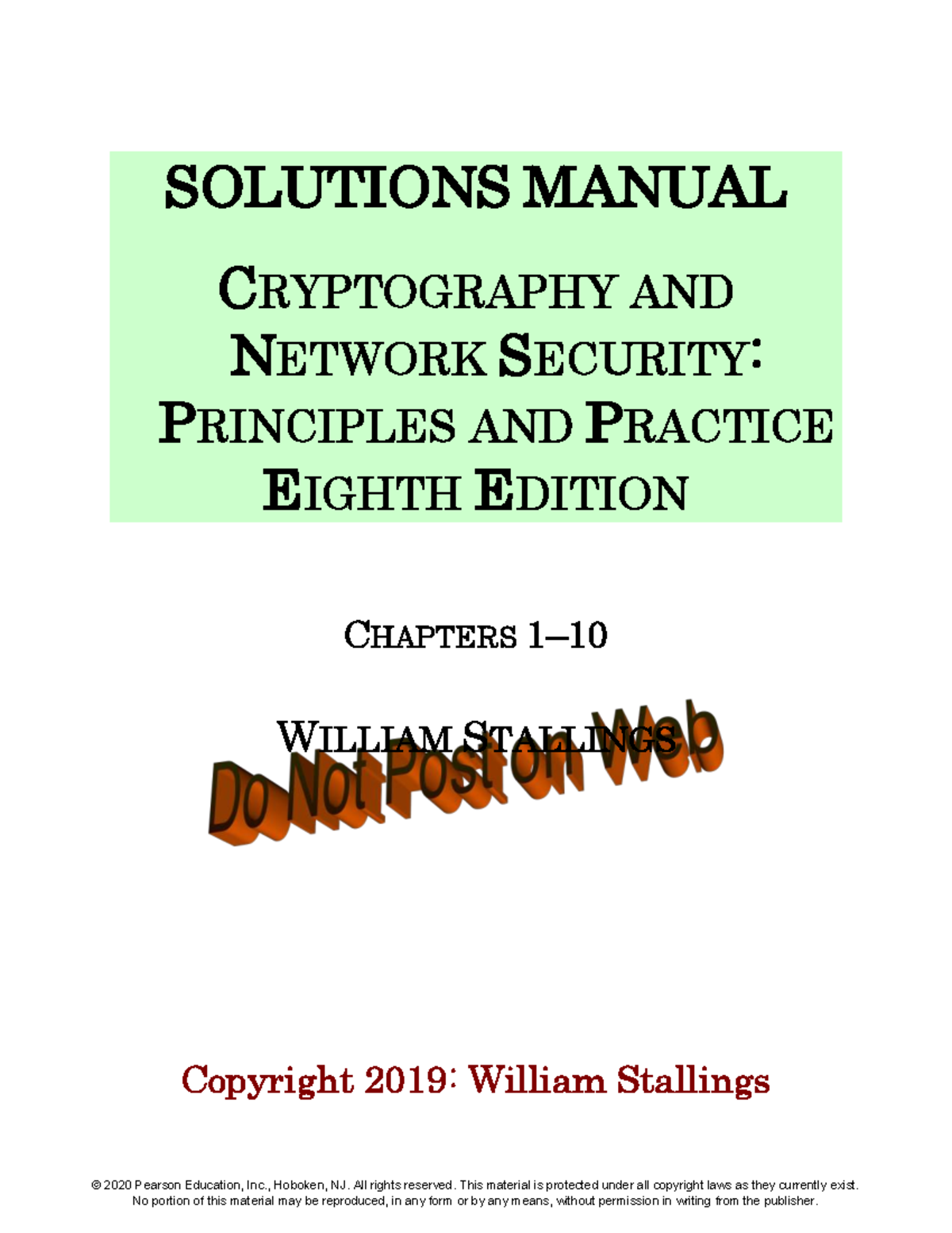 Solutions Manual: Cryptography and Network Security (8th Ed.) - Studocu
