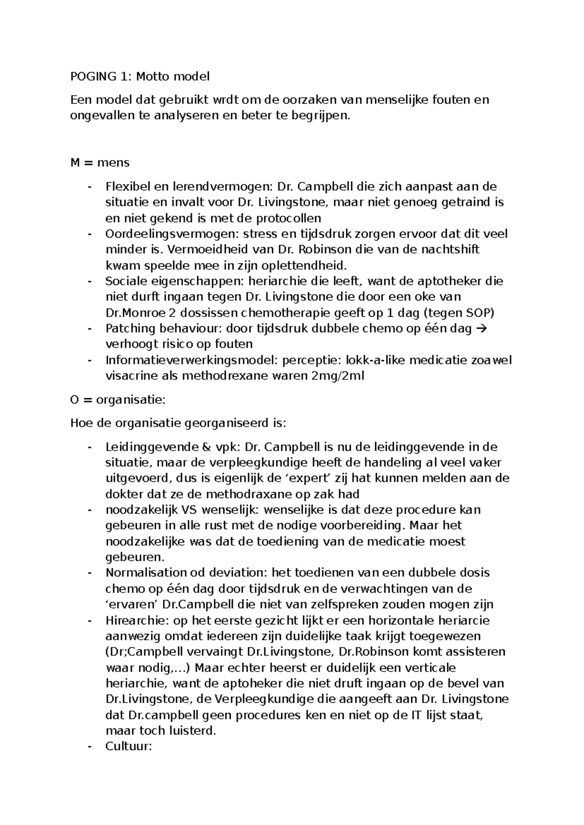 POGING 1: Samenvatting van het Motto Model en Patiëntveiligheid - Studocu