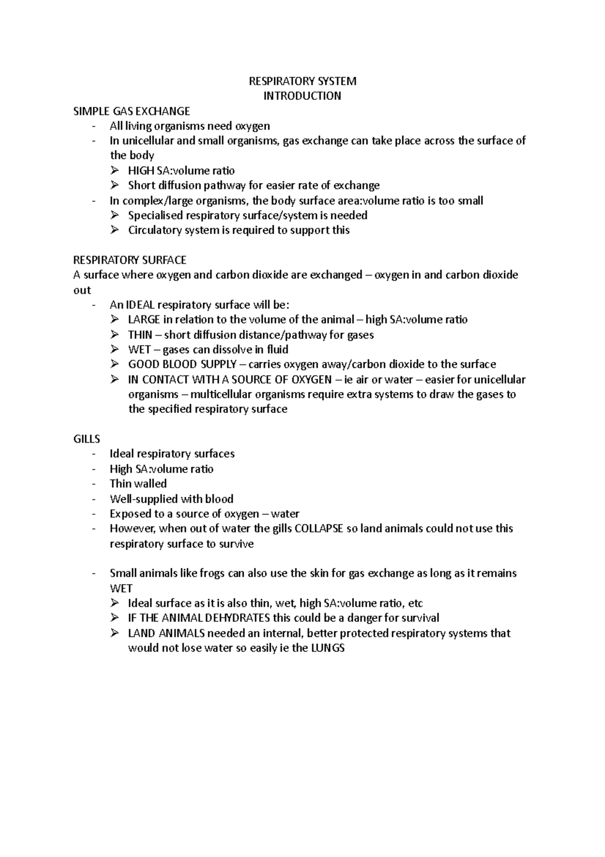 Respiratory System: Comprehensive Lecture Notes for BIO 101 - Studocu