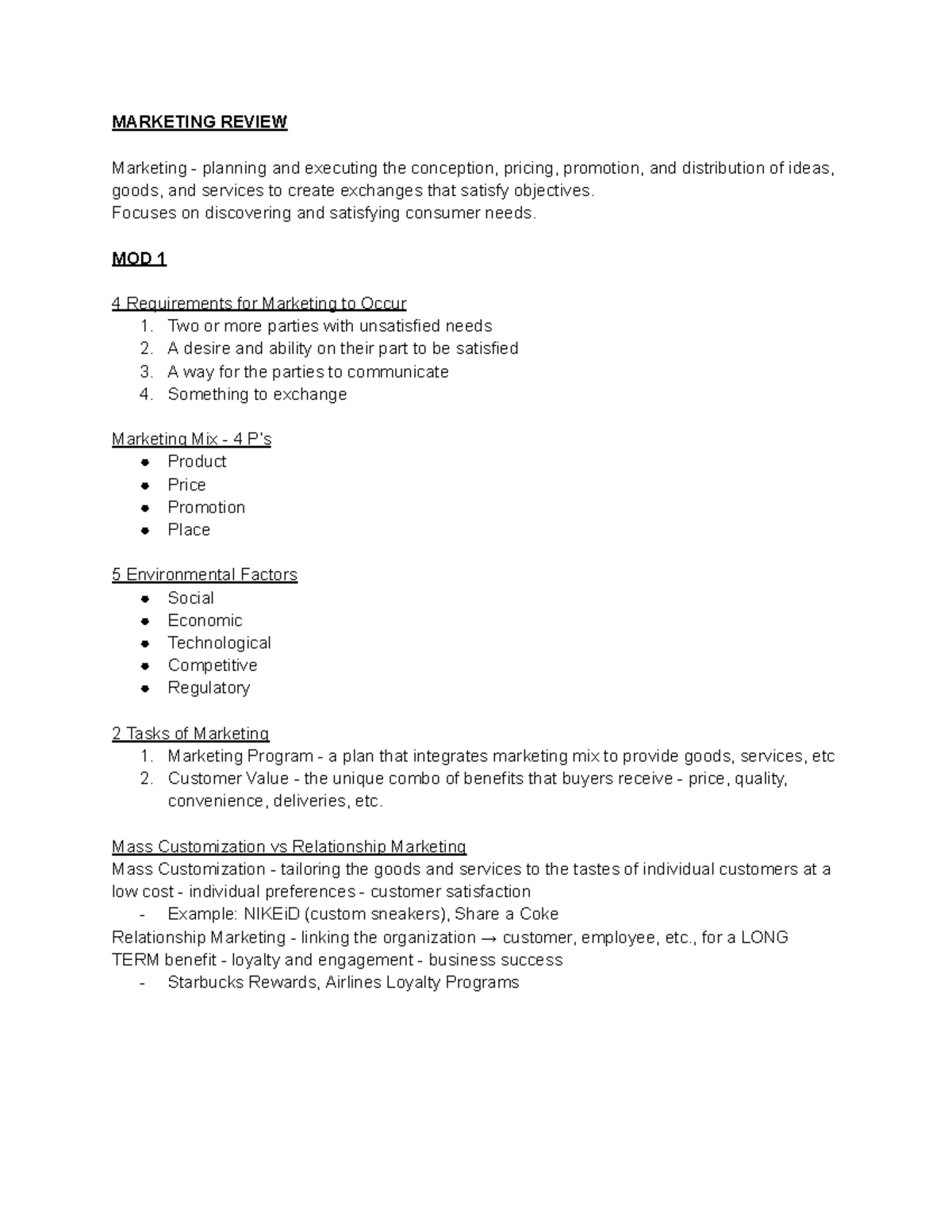 MKT 101 Final Exam Review: Key Concepts from Modules 1 & 2 - Studocu
