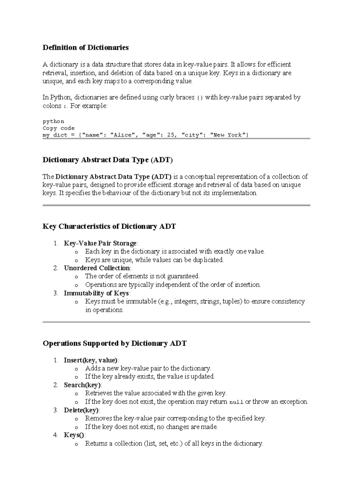 ADSA Notes M - Nothing - UNIT 1 Dictionaries: Definition and Dictionary ...