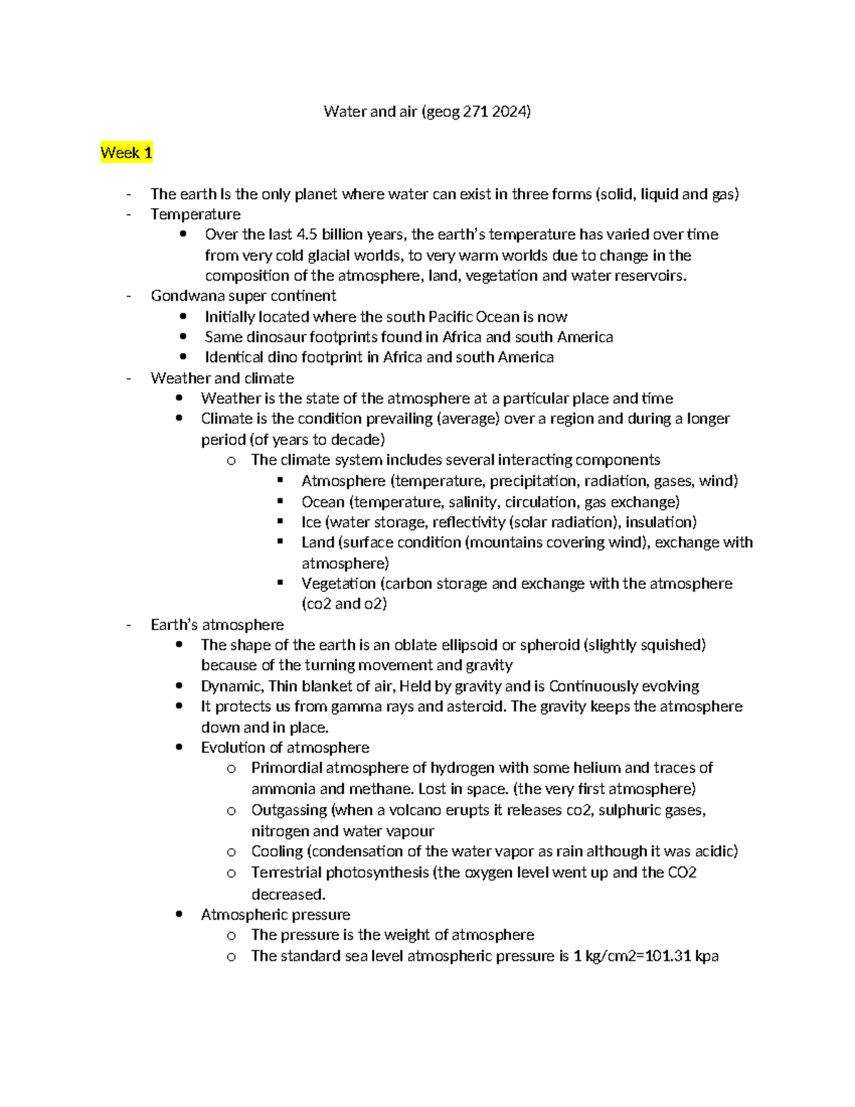 Water and Air: GEOG 271 2024 Week 1-3 Comprehensive Notes - Studocu