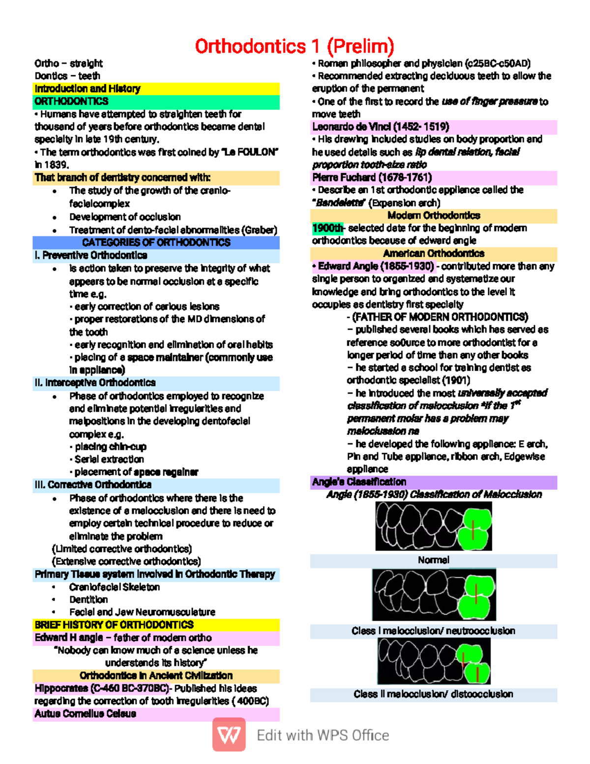 Orthodontics-1-Prelim - Orthodontics 1 (Prelim) Ortho – straight ...