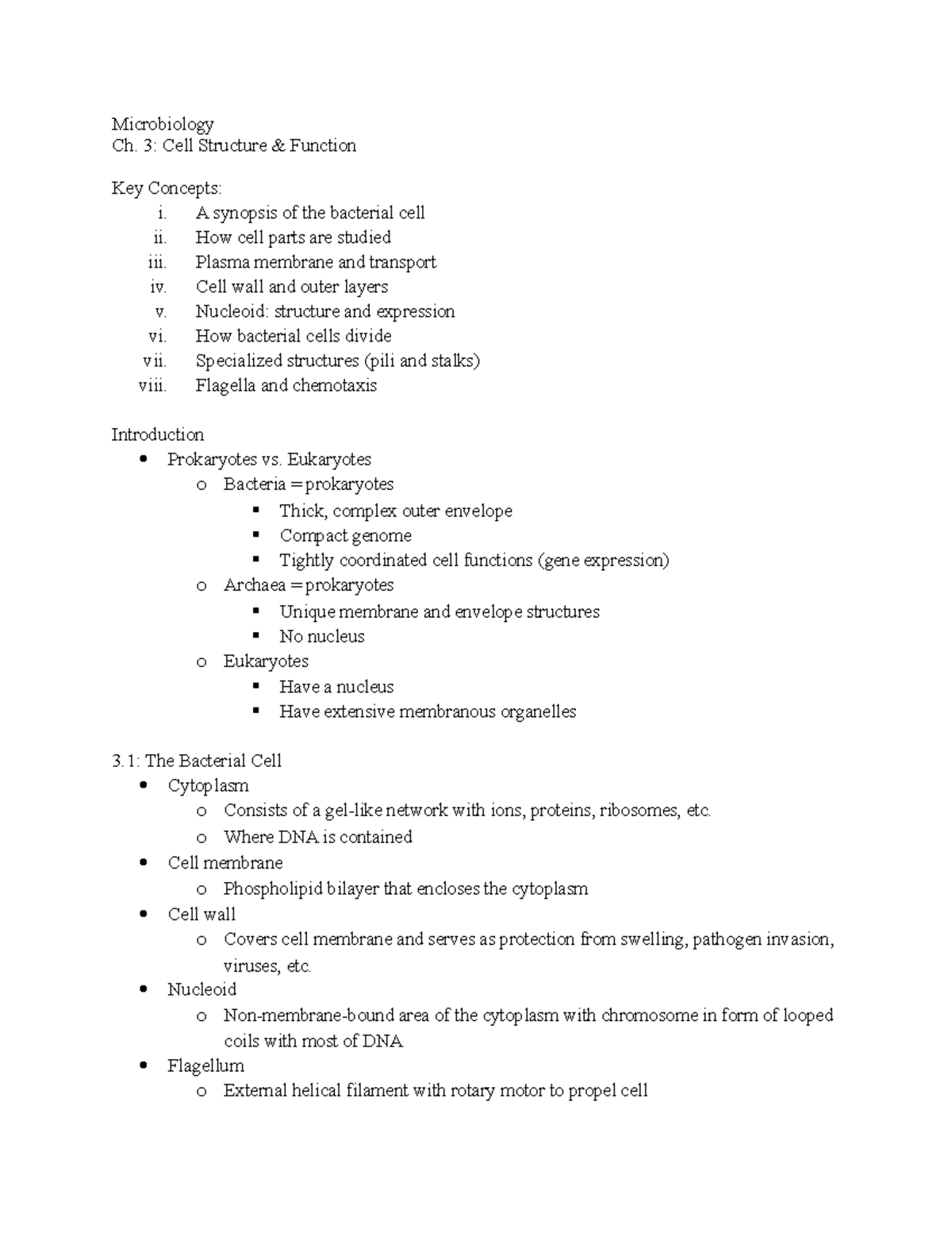 Microbiology 101: Chapter 3 - Cell Structure & Function Notes - Studocu
