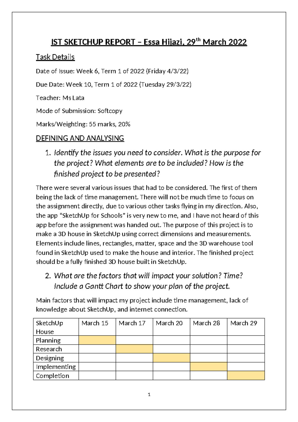 IST SketchUp Report: Project Analysis & Design Process - Studocu