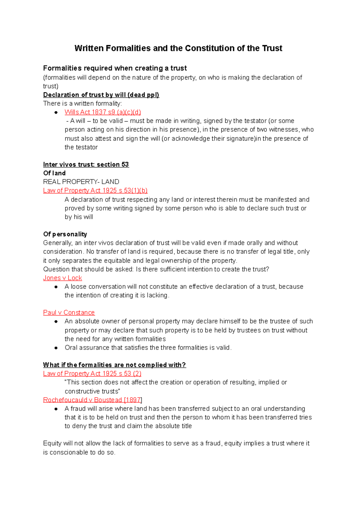 3. Written Formalities and the Constitution of the Trust - Written ...