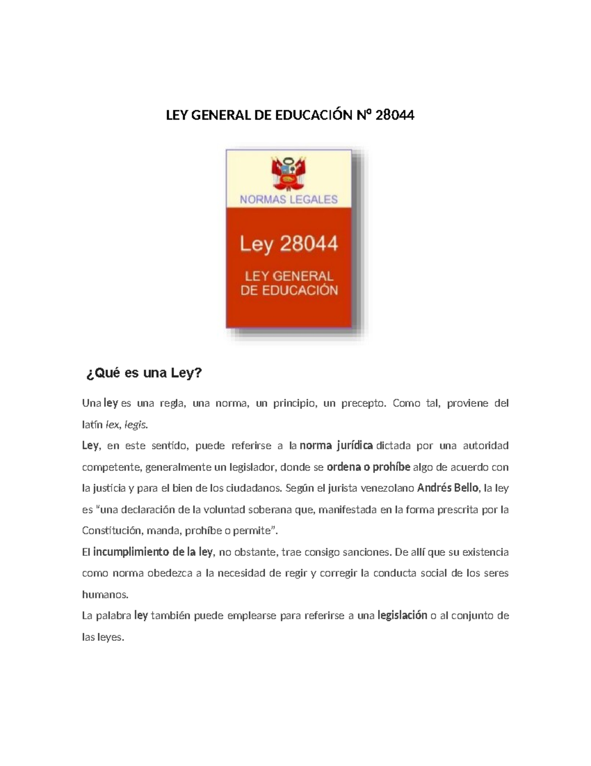 Ley General de Educación N° 28044 - Título I: Fundamentos y ...