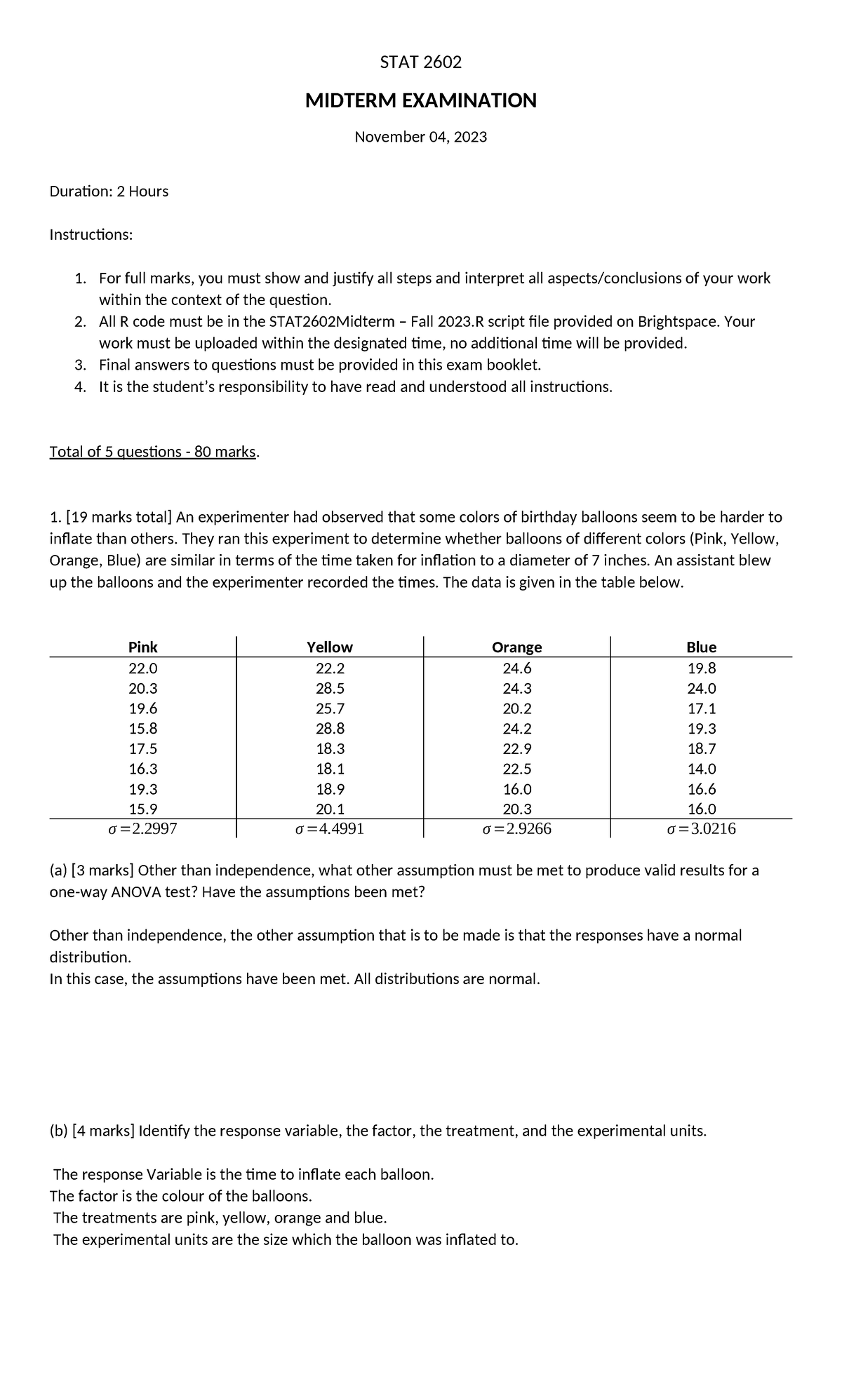STAT 2602 - Midterm Exam Study Notes - Fall 2023 - Studocu
