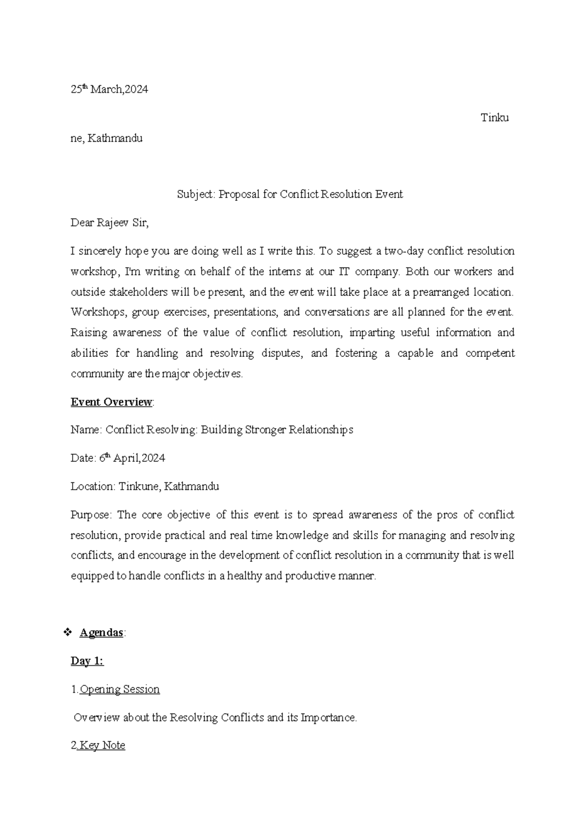 Proposal for Conflict Resolution Event - 6th April 2024, Kathmandu ...