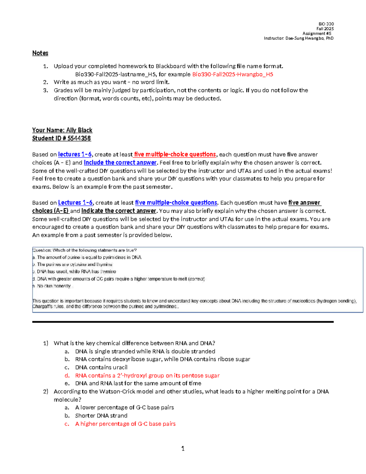 BIO 330 Fall 2025 DIY Questions Assignment - Hwangbo - Studocu