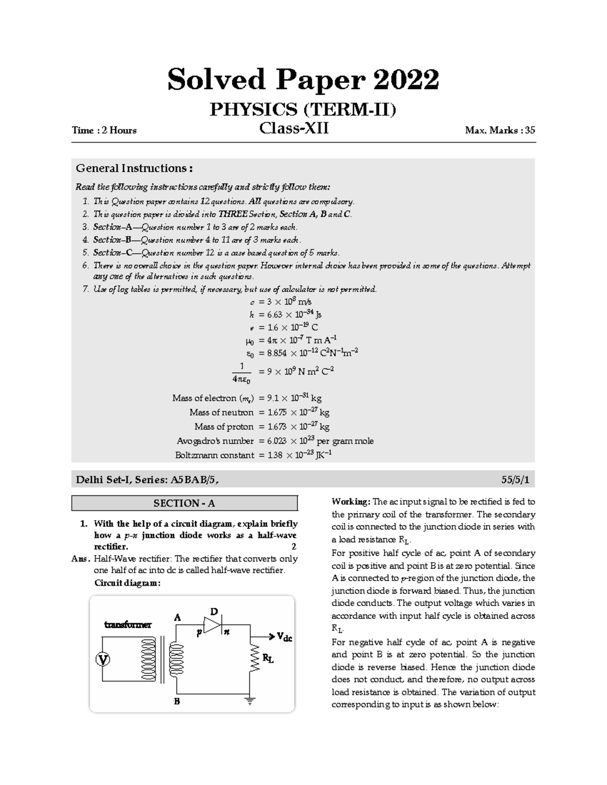 Solved Paper 2022 (PHYSICS) - Term II Exam Analysis and Solutions - Studocu
