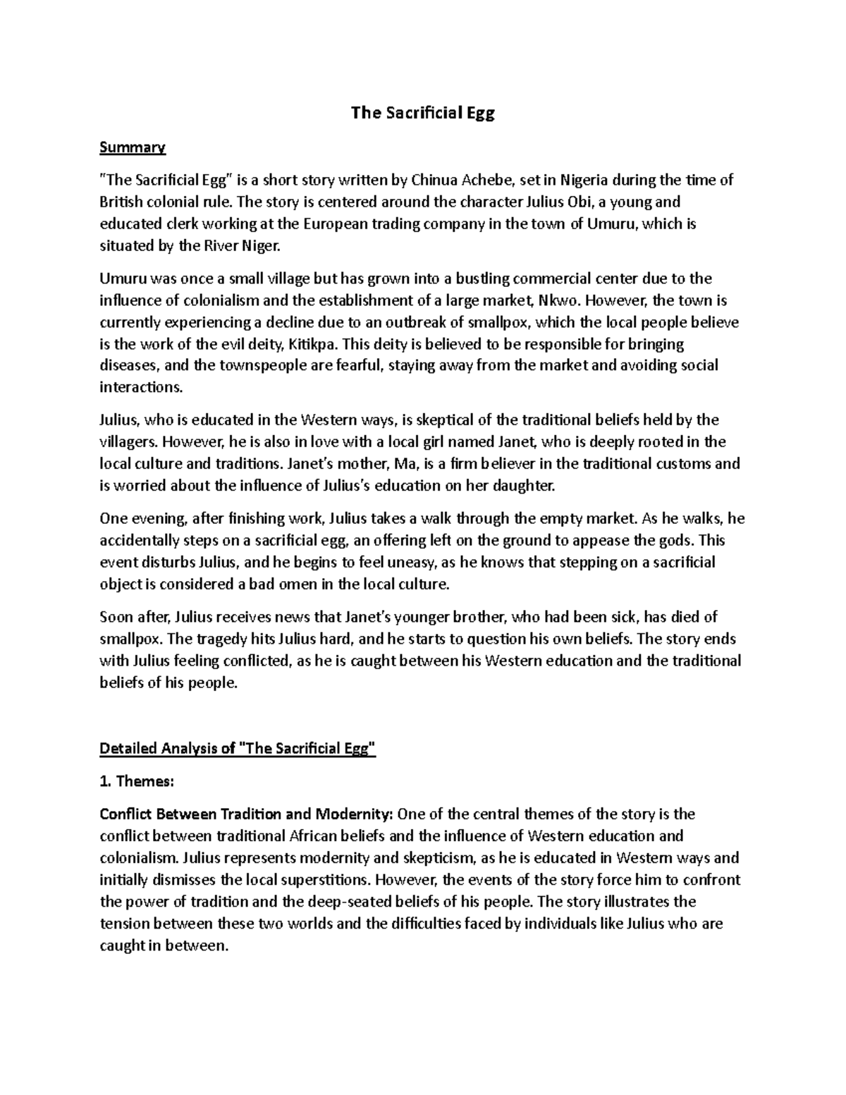 The Sacrificial Egg [DSCB] Themes and Character Analysis Studocu