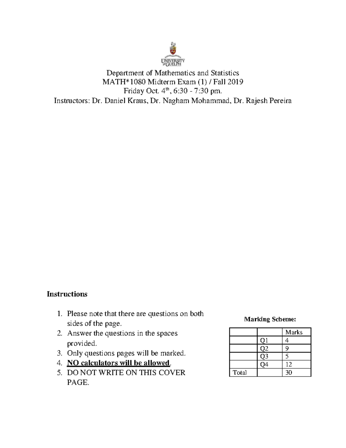 MATH*1080 Midterm Exam 1 - Fall 2019 Version 2/3 - Studocu
