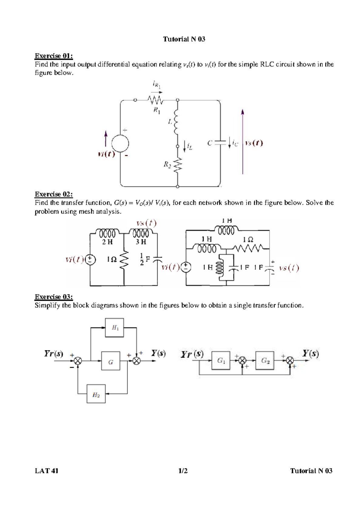 LAT 41 Tutorial N 03: RLC Circuit Analysis - Studocu