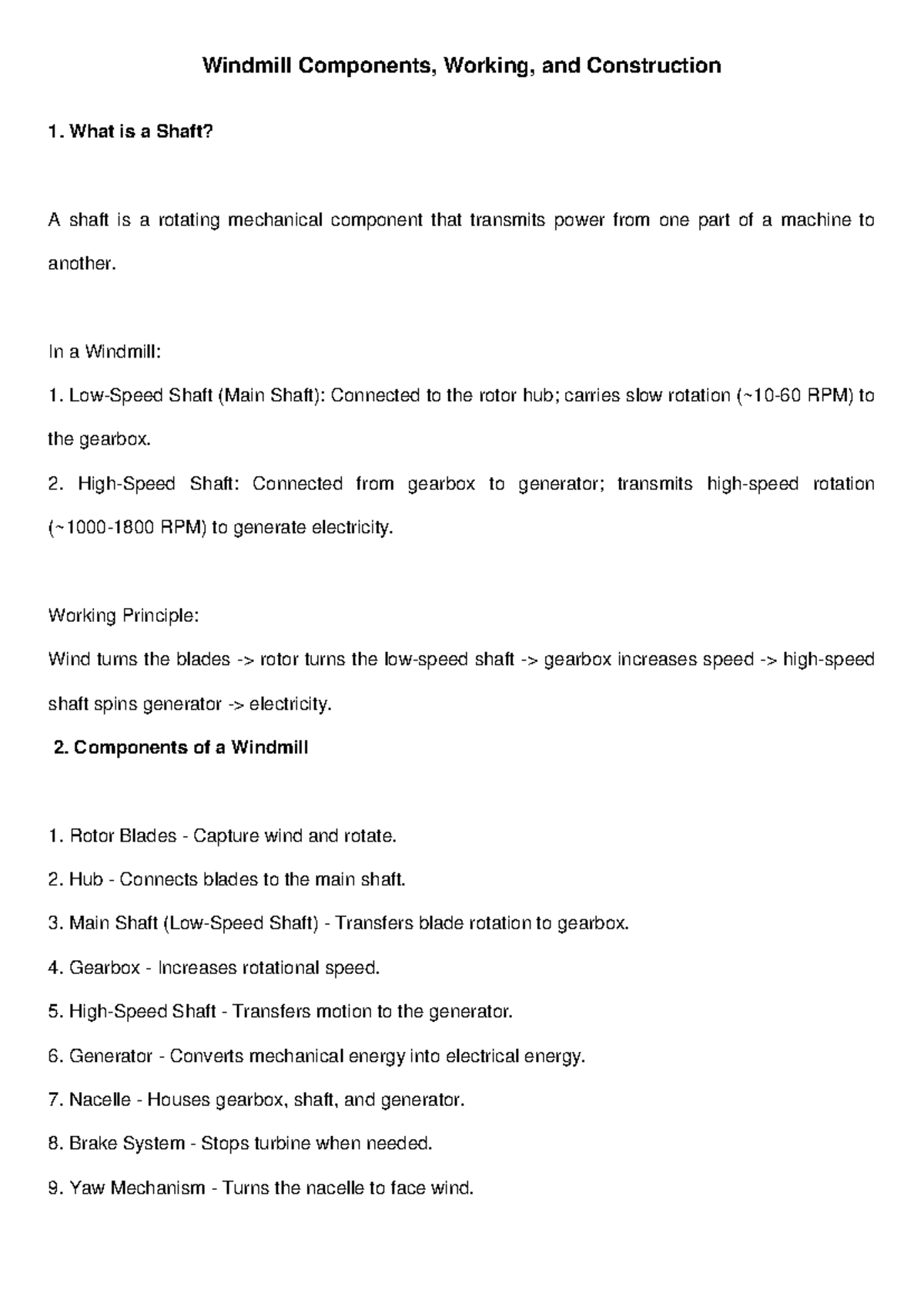 Windmill Components and Working Principles - ENG 101 Lecture Notes ...