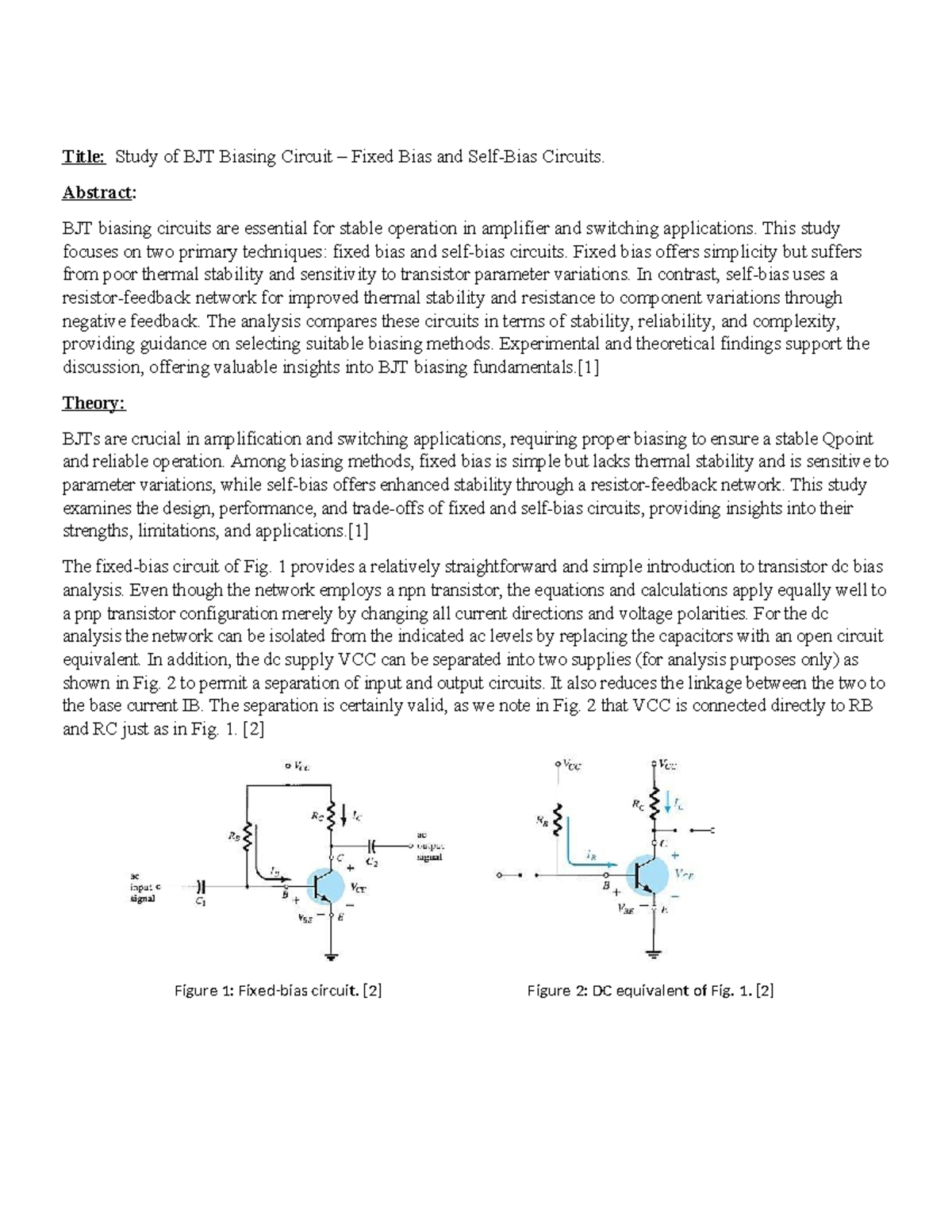 3 - Lab Study of BJT Biasing Circuits: Fixed vs Self-Bias Techniques ...
