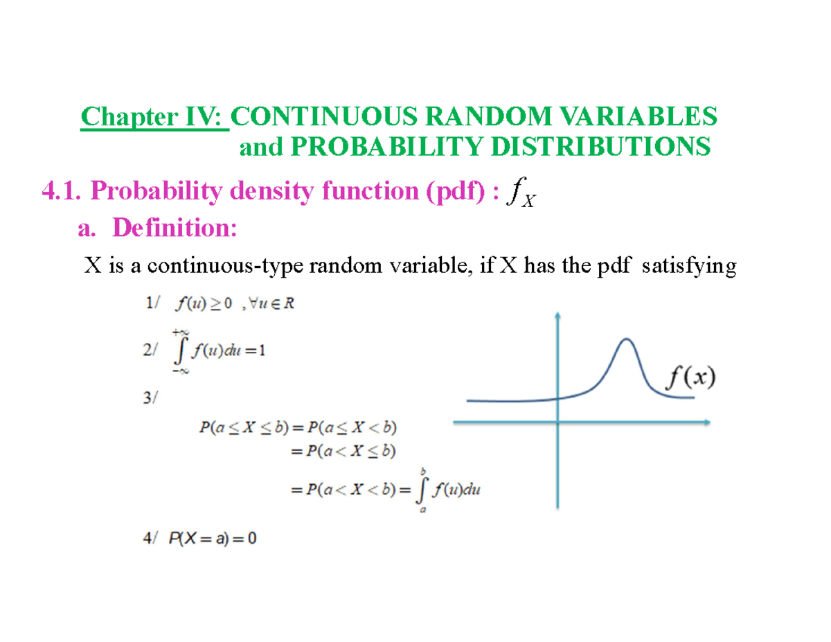 Chapter IV: Continuous Random Variables & Probability Distributions ...