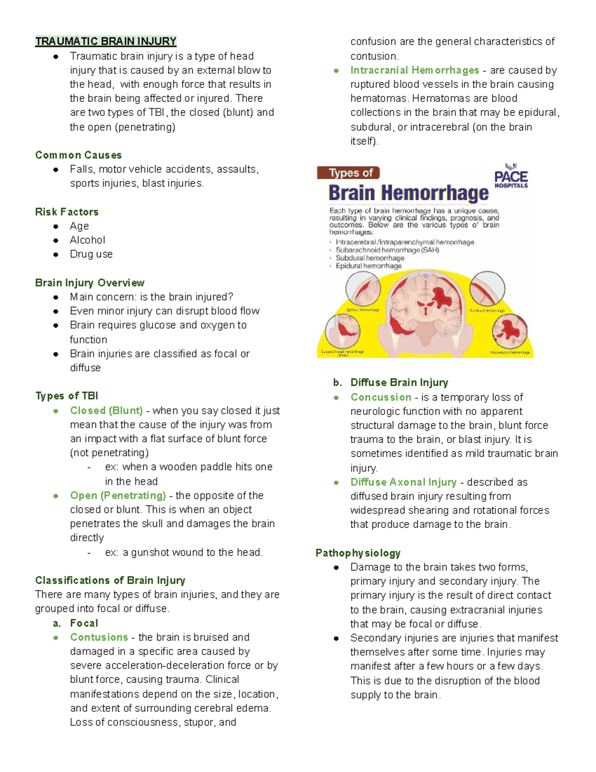 NCM118 Final Exam Study Notes on Traumatic Brain Injury - Studocu