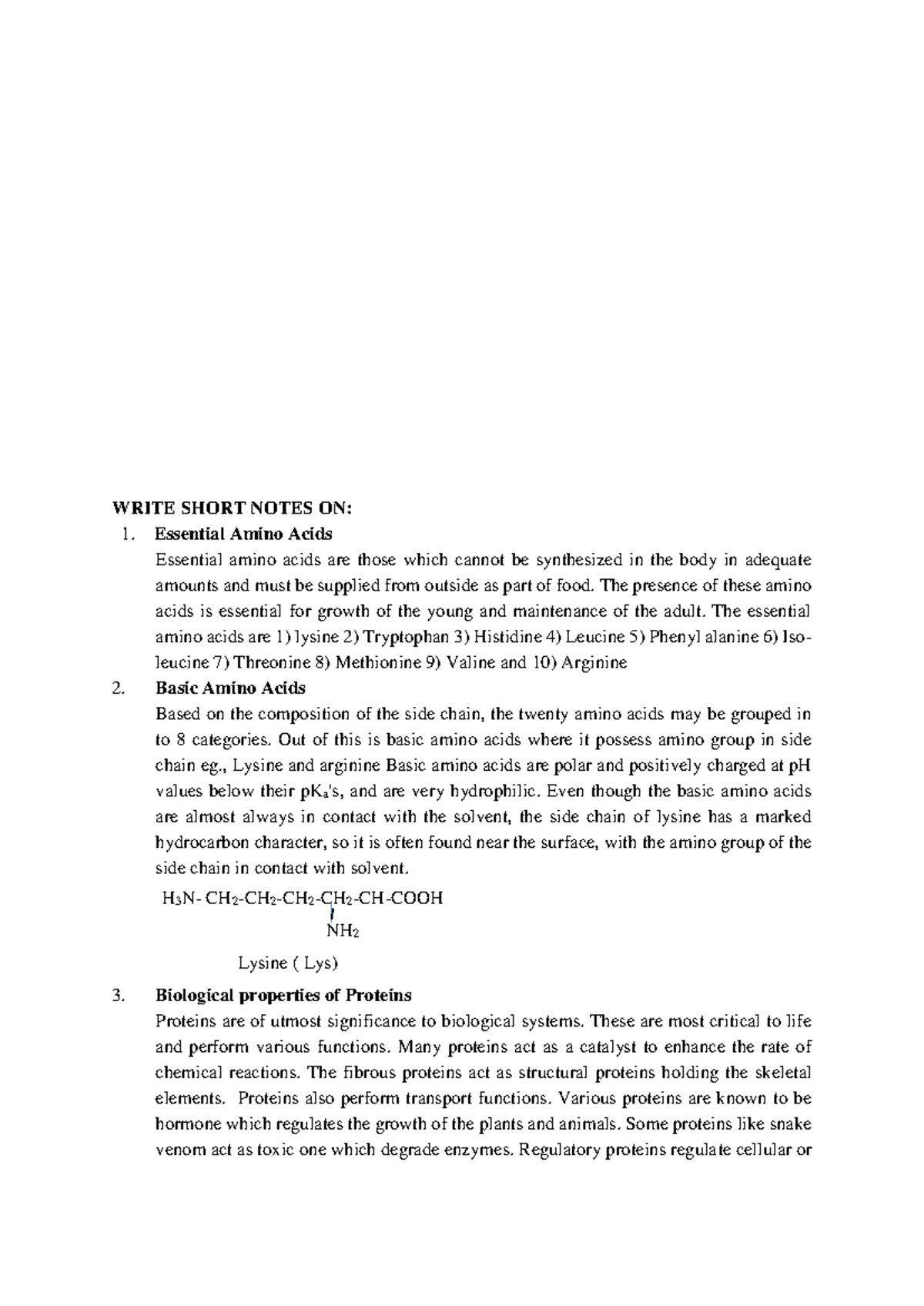 Unit 3: Protein Short Q&A - Essential Polymeric Biochemicals - Studocu