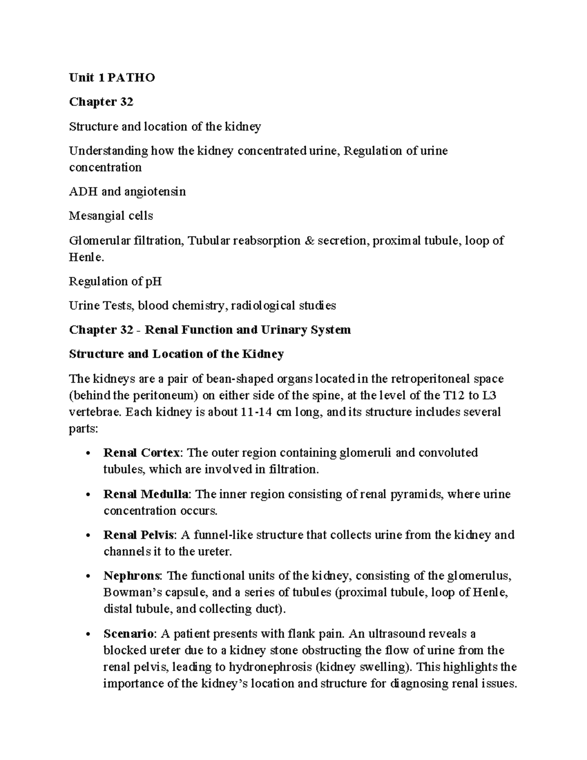Nurs 317 Patho Chapter 32: Renal Function & Urinary System Insights ...
