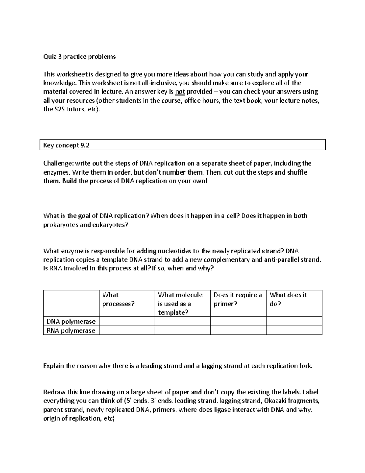 Quiz 3: DNA Replication & Gene Expression Practice Problems - Studocu