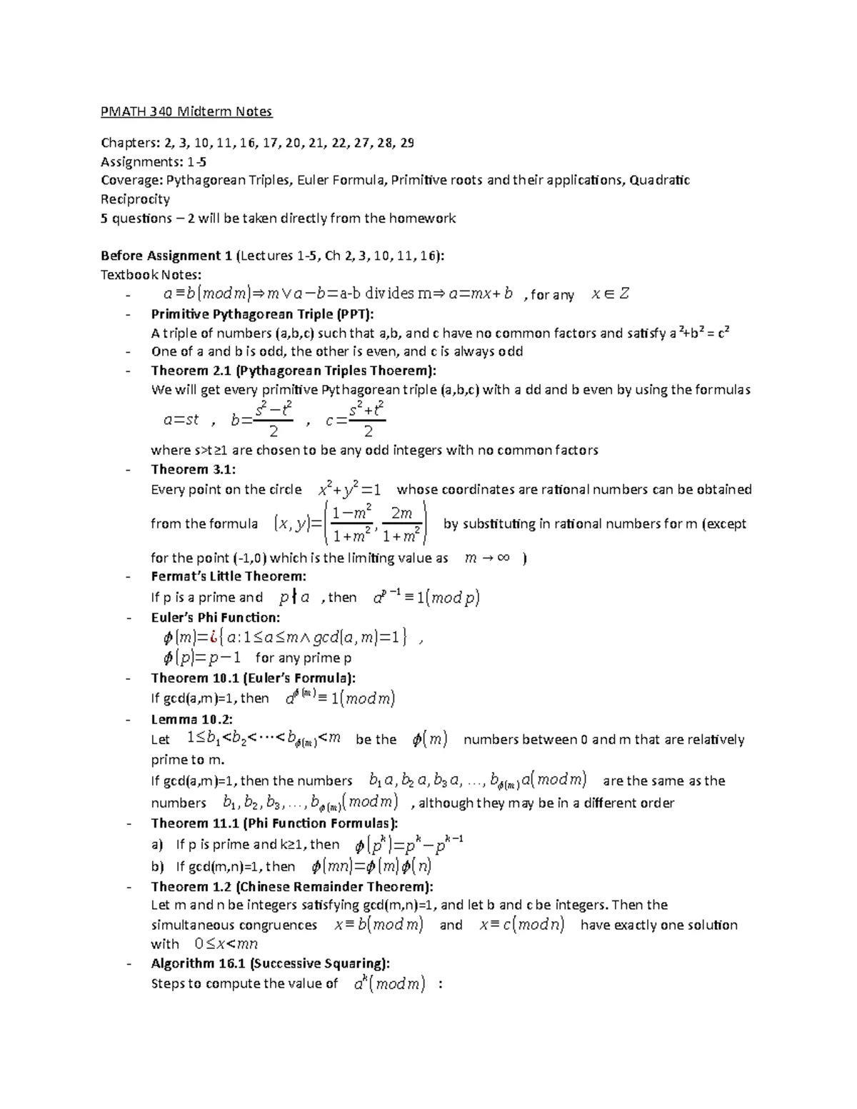 Pmath 340 W25 Elementary number theory course notes - Studocu