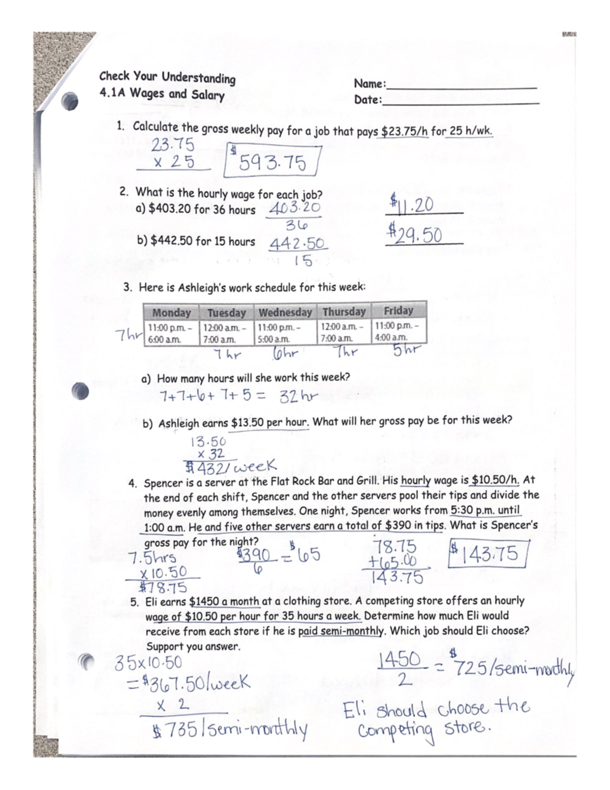 Wages and Salary assignment - MARKET Check Your Understanding Name: 4 ...