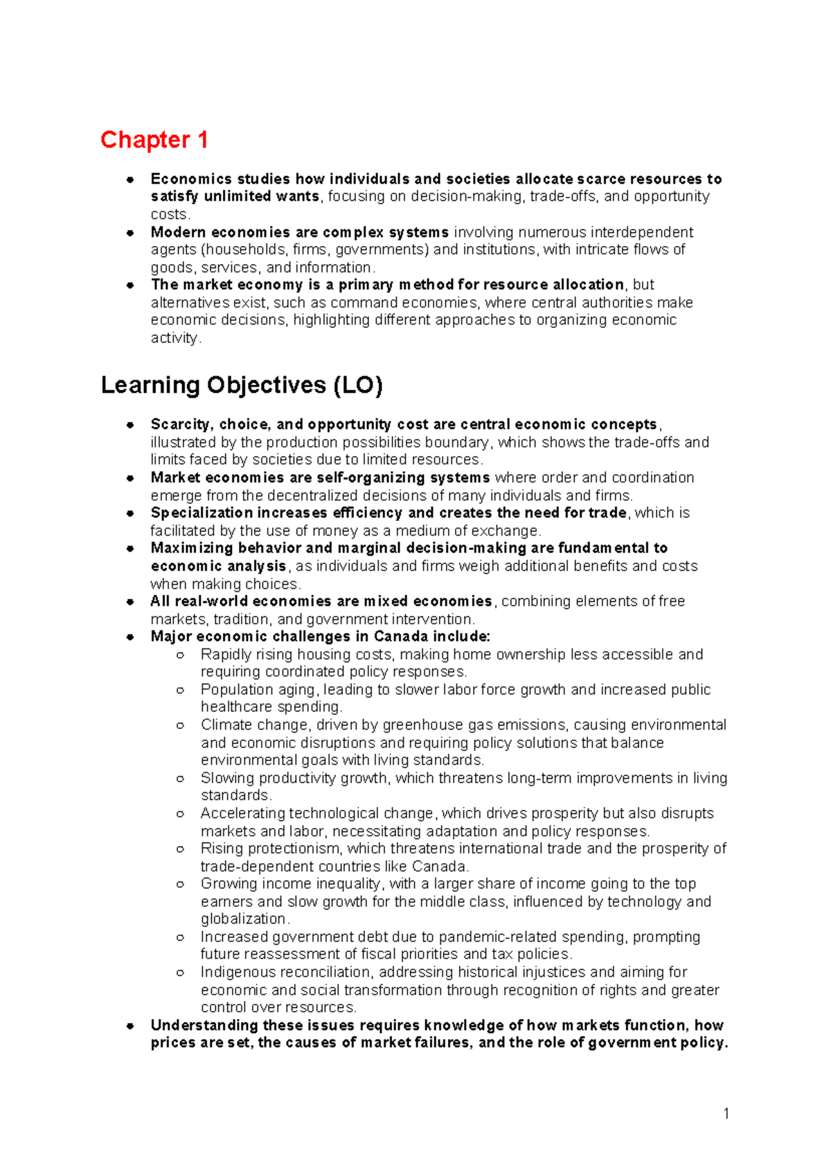 ECON 201 Chapter 1: Introduction to Economic Principles and Concepts ...