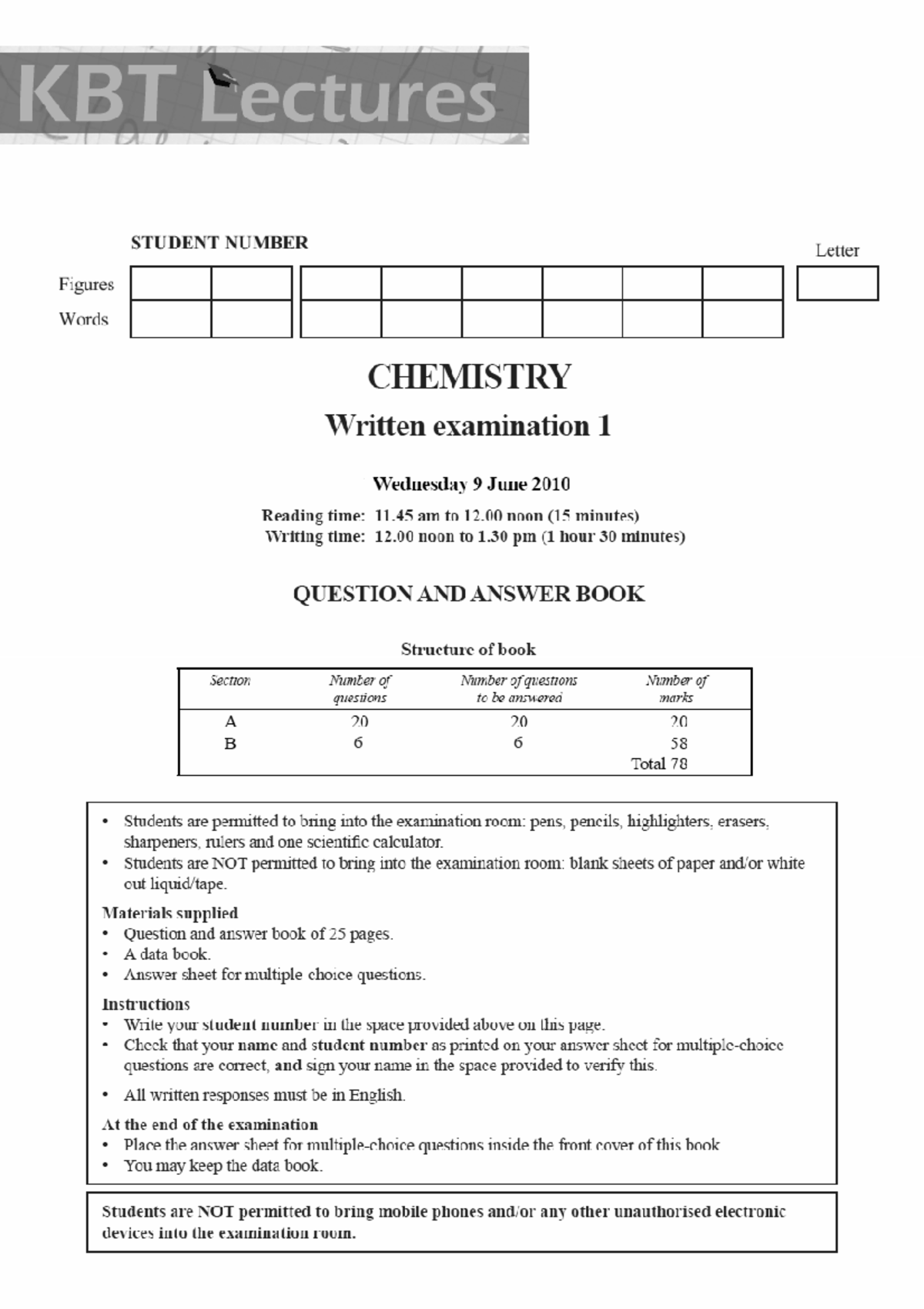 KBT Unit 3 Chemistry Trial Exam Review Notes - Studocu