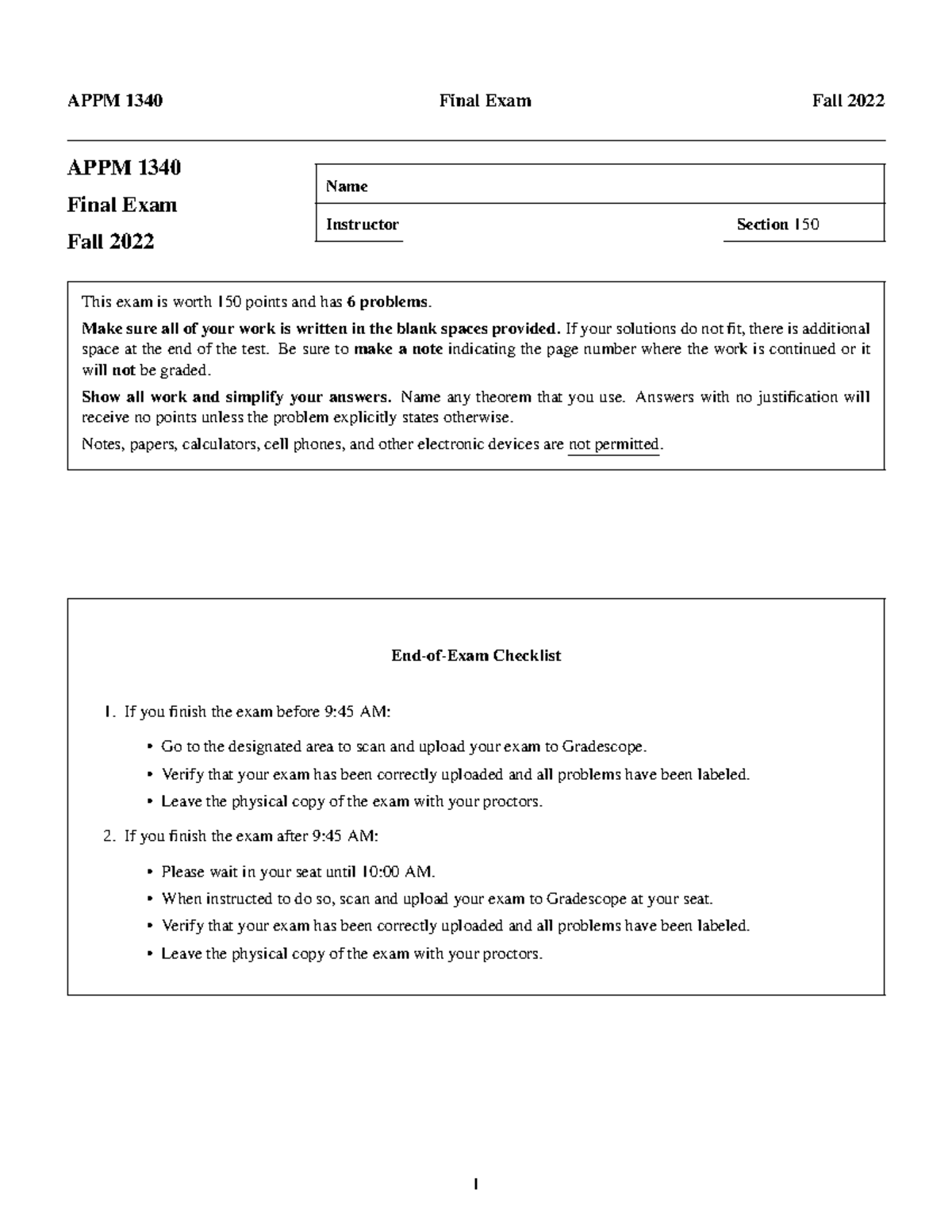 APPM 1340 fall 2022 practice exam final - APPM 1340 Final Exam Fall ...