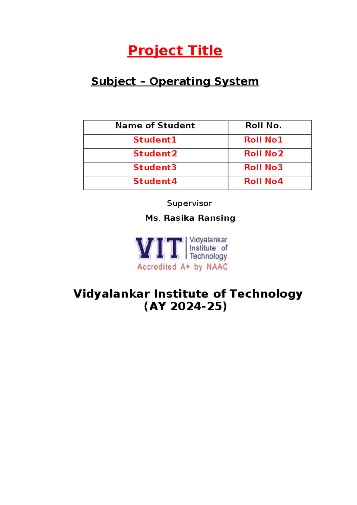 OS Mini Project Report Format - AY 2024-25 - Studocu